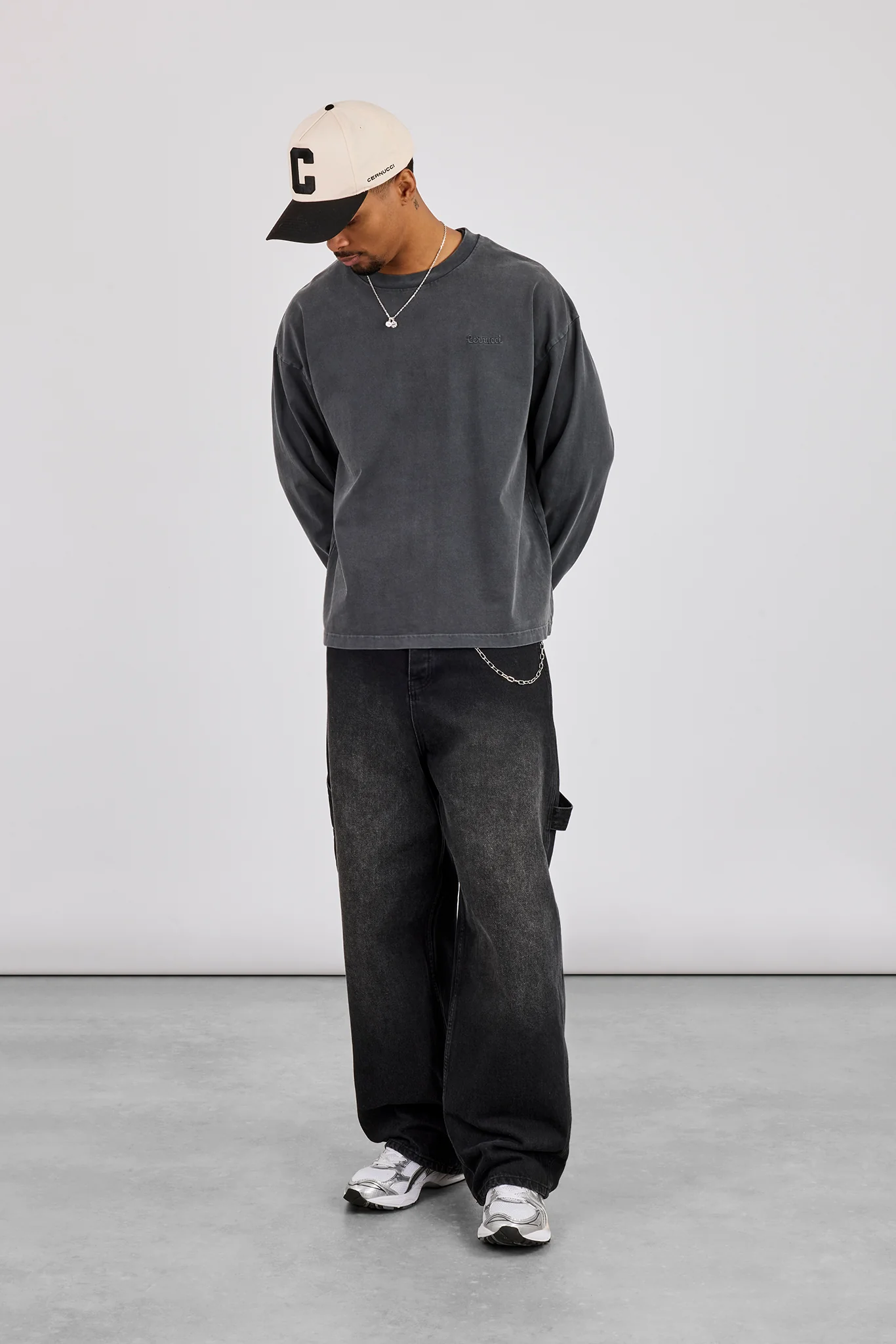 Washed Long Sleeve T-Shirt - Charcoal - Image 4