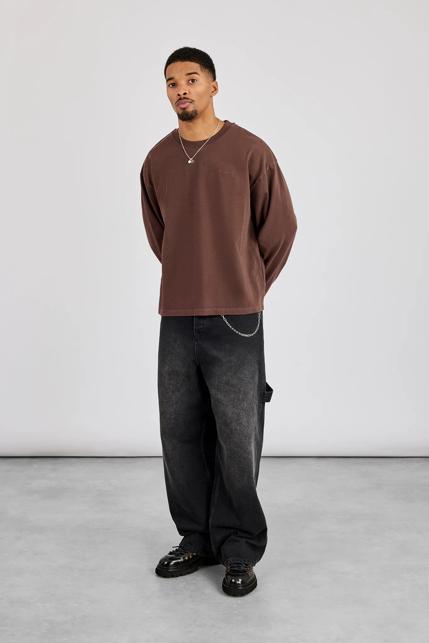 Washed Long Sleeve T-Shirt - Chocolate - Image 4