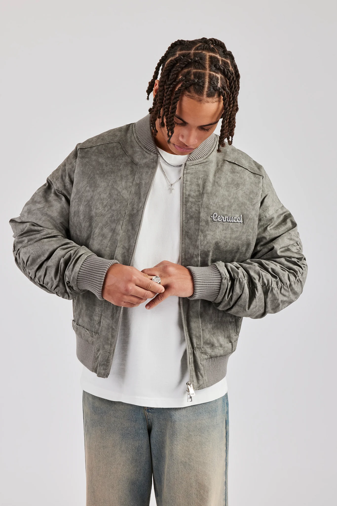 Washed Nylon Bomber Jacket - Acid Wash - Image 2