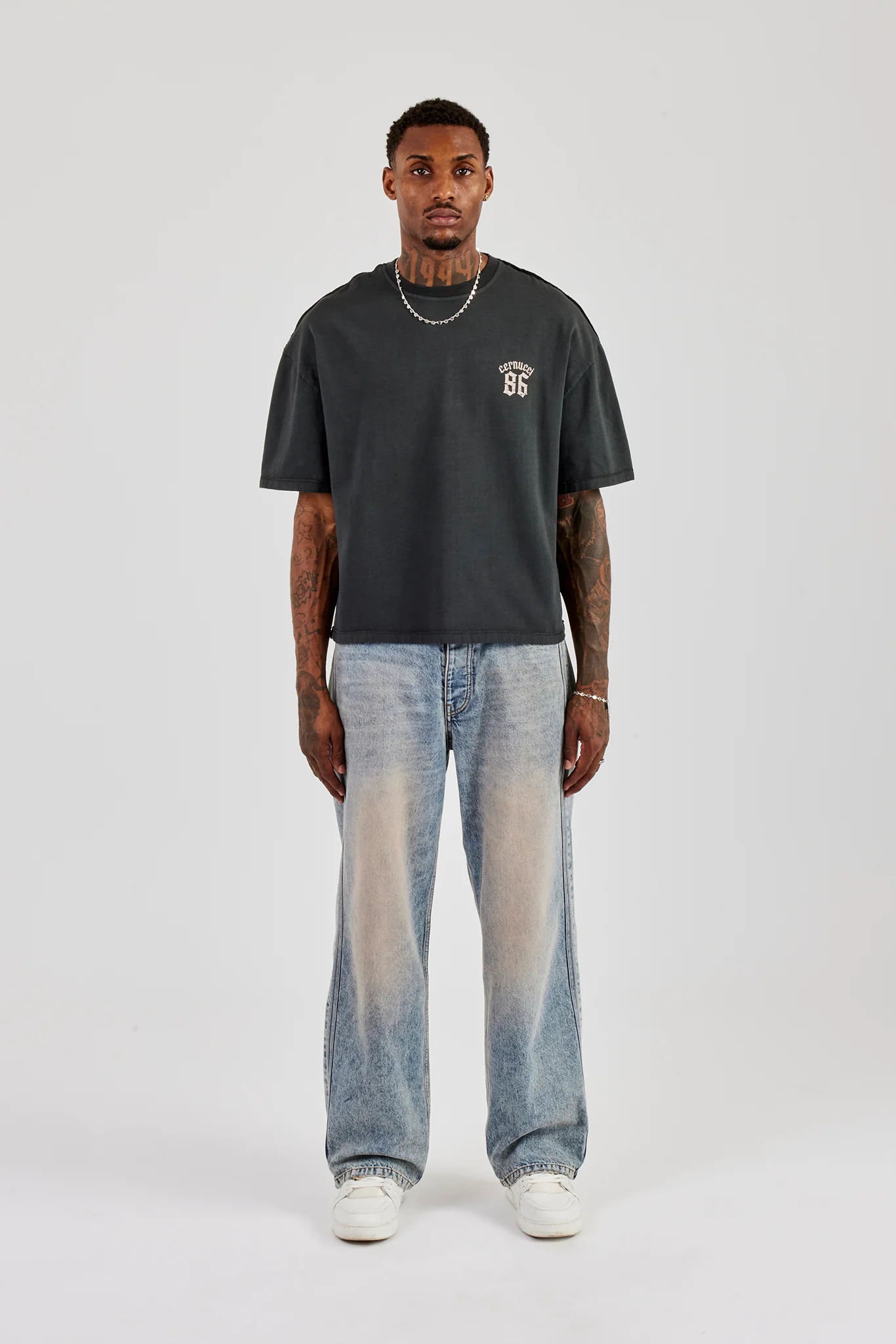 Washed Printed Boxy T-Shirt - Charcoal - Image 4