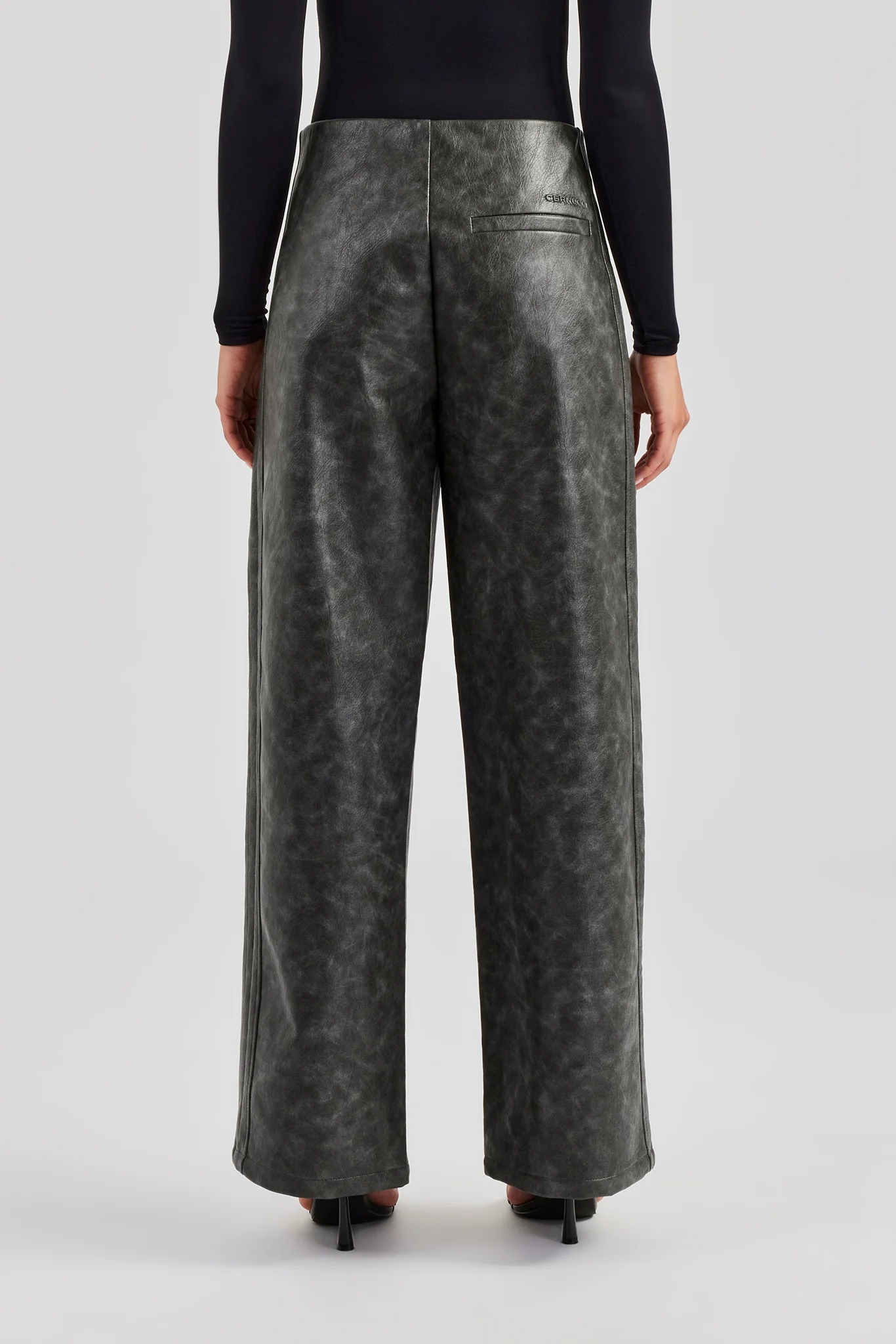 Washed PU Lace Up Detail Trouser - Charcoal - Image 4