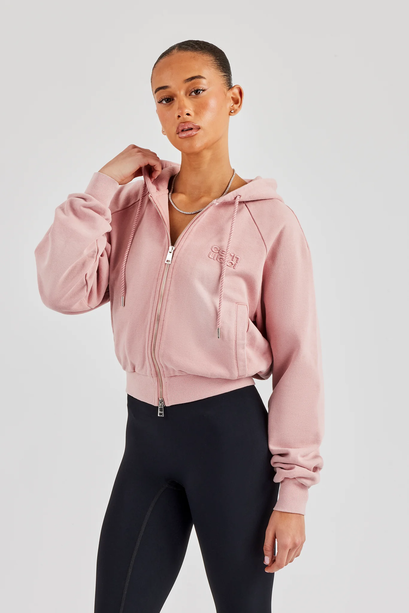 Washed Raglan Zip Through Hoodie - Pink - Image 2