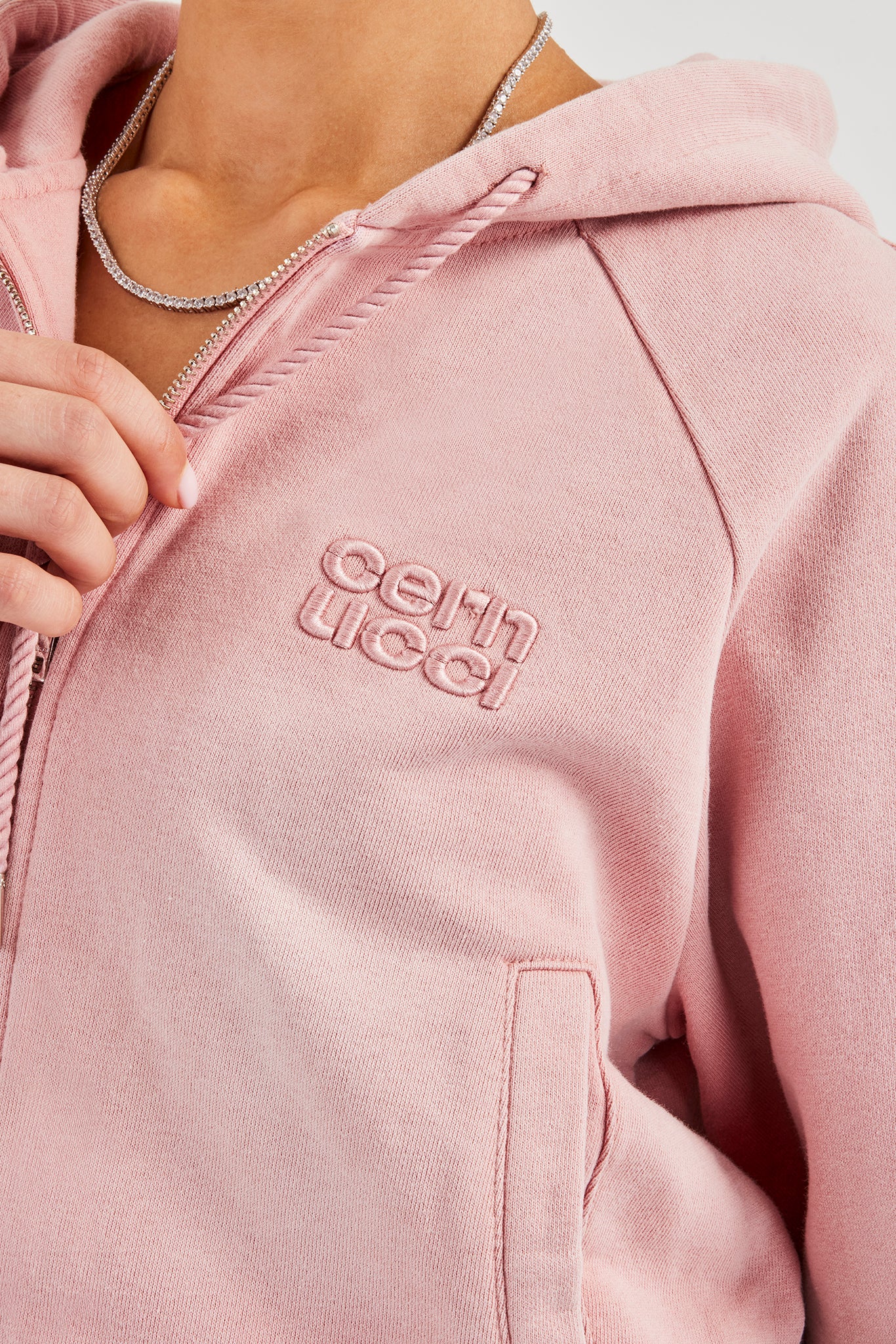 Washed Raglan Zip Through Hoodie - Pink - Image 3