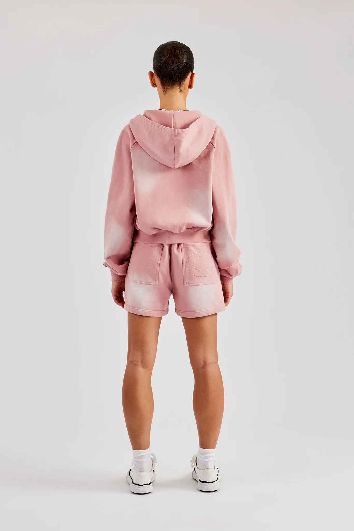 Washed Raglan Zip Through Hoodie & Short - Pink - Image 4
