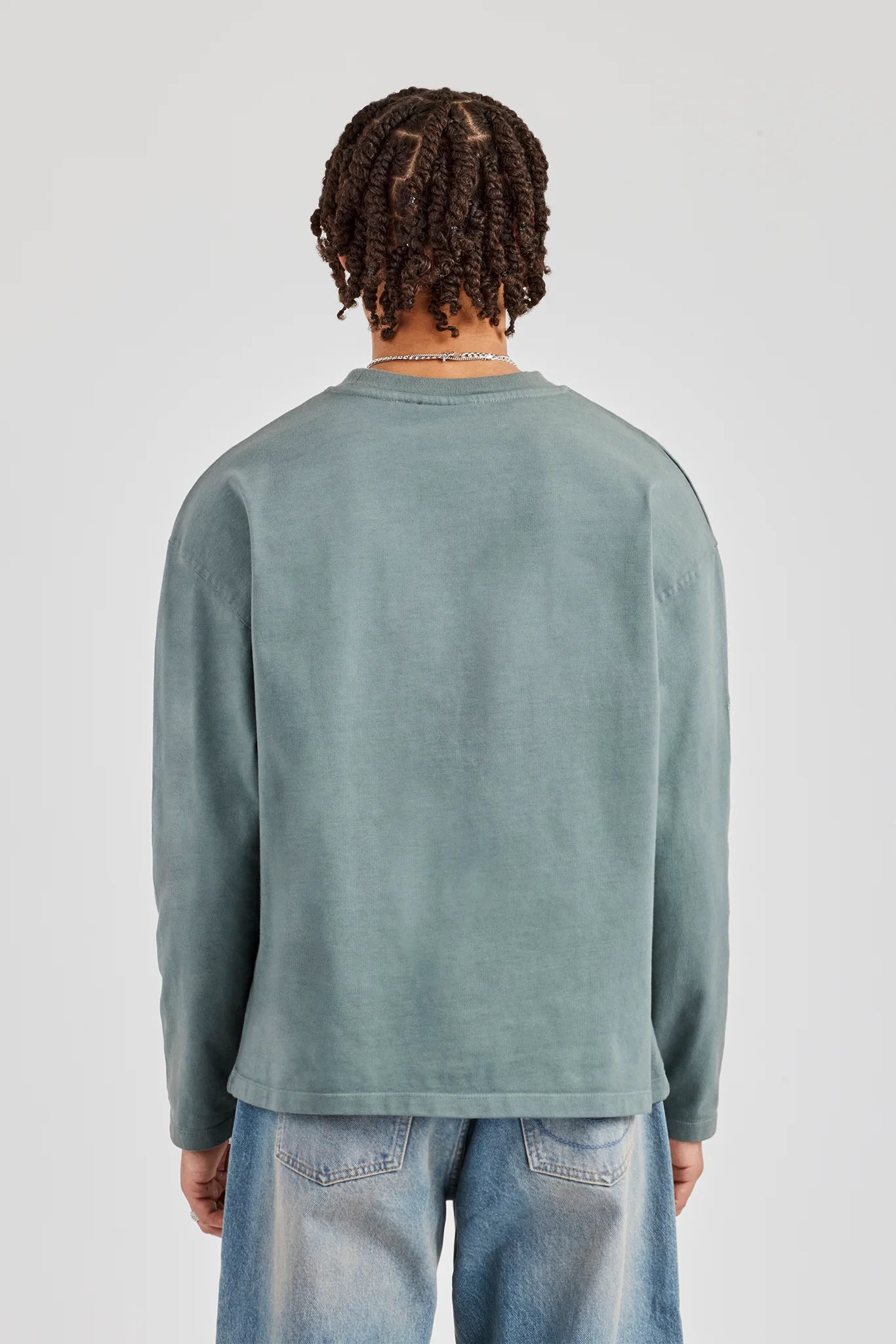 Washed Raw Hem Long Sleeve T-Shirt - Grey - Image 3