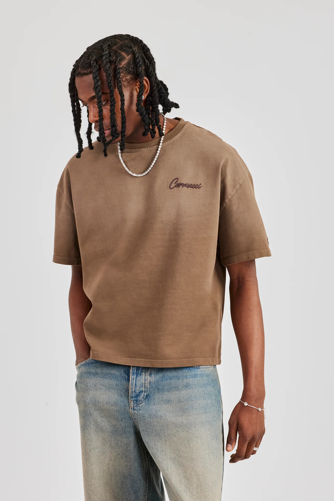 Washed Script Short Sleeve T-Shirt - Chocolate - Image 4