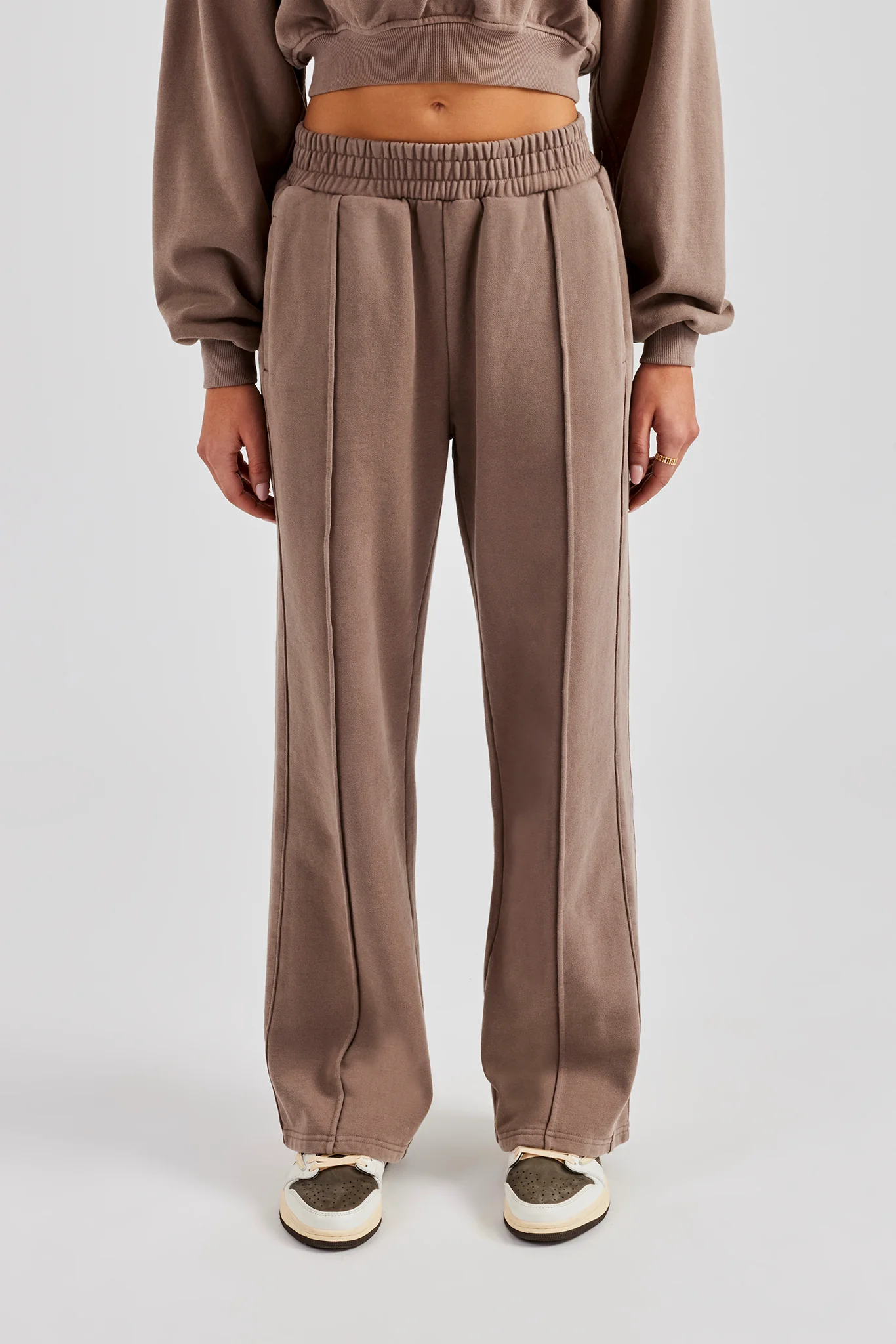Washed Seam Detail Wide Leg Joggers - Mauve - Image 2
