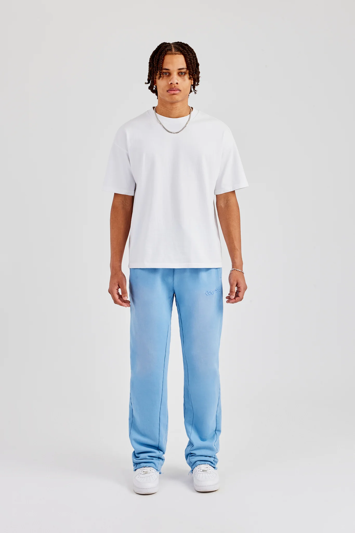 Washed Slim Flare Joggers - Blue - Image 5