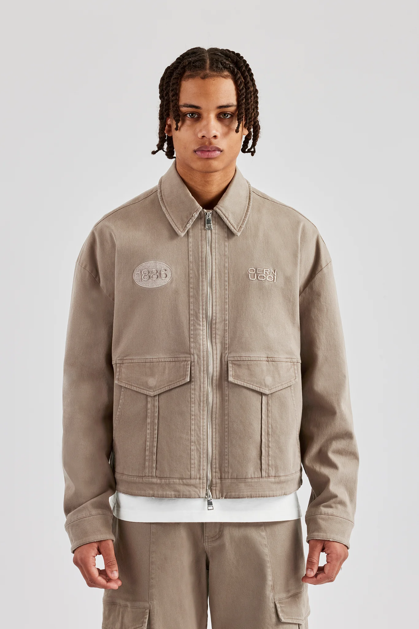 Washed Twill Harrington Jacket - Brown - Image 2