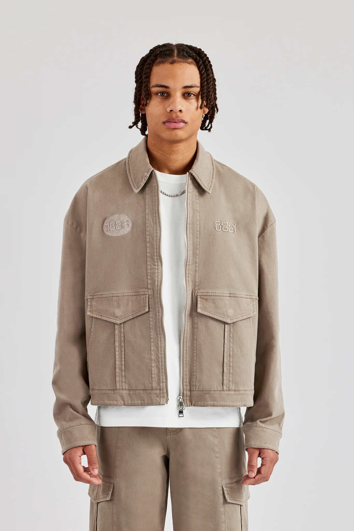 Washed Twill Harrington Jacket & Trouser - Brown - Image 3