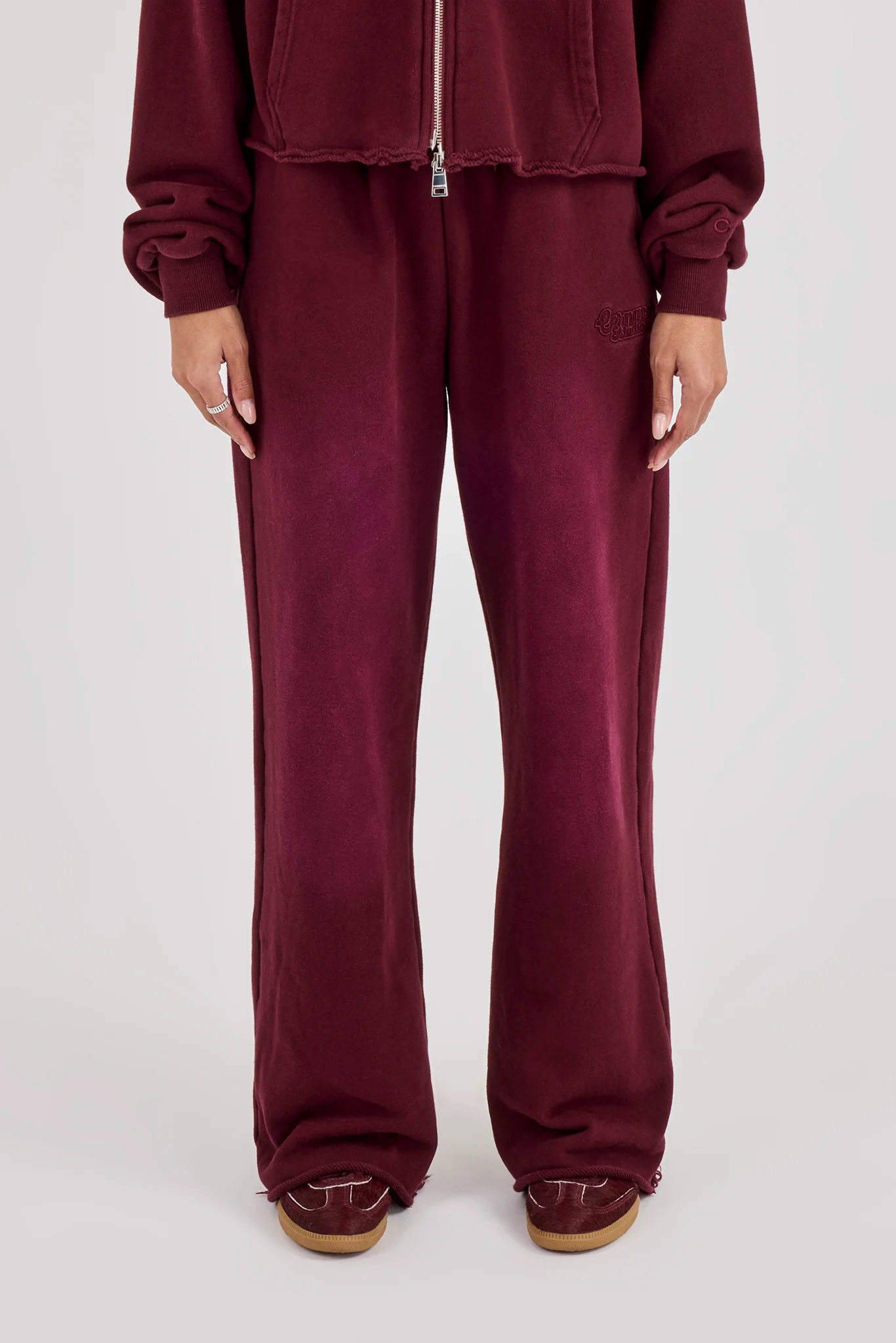 Washed Wide Leg Jogger - Burgundy - Image 2