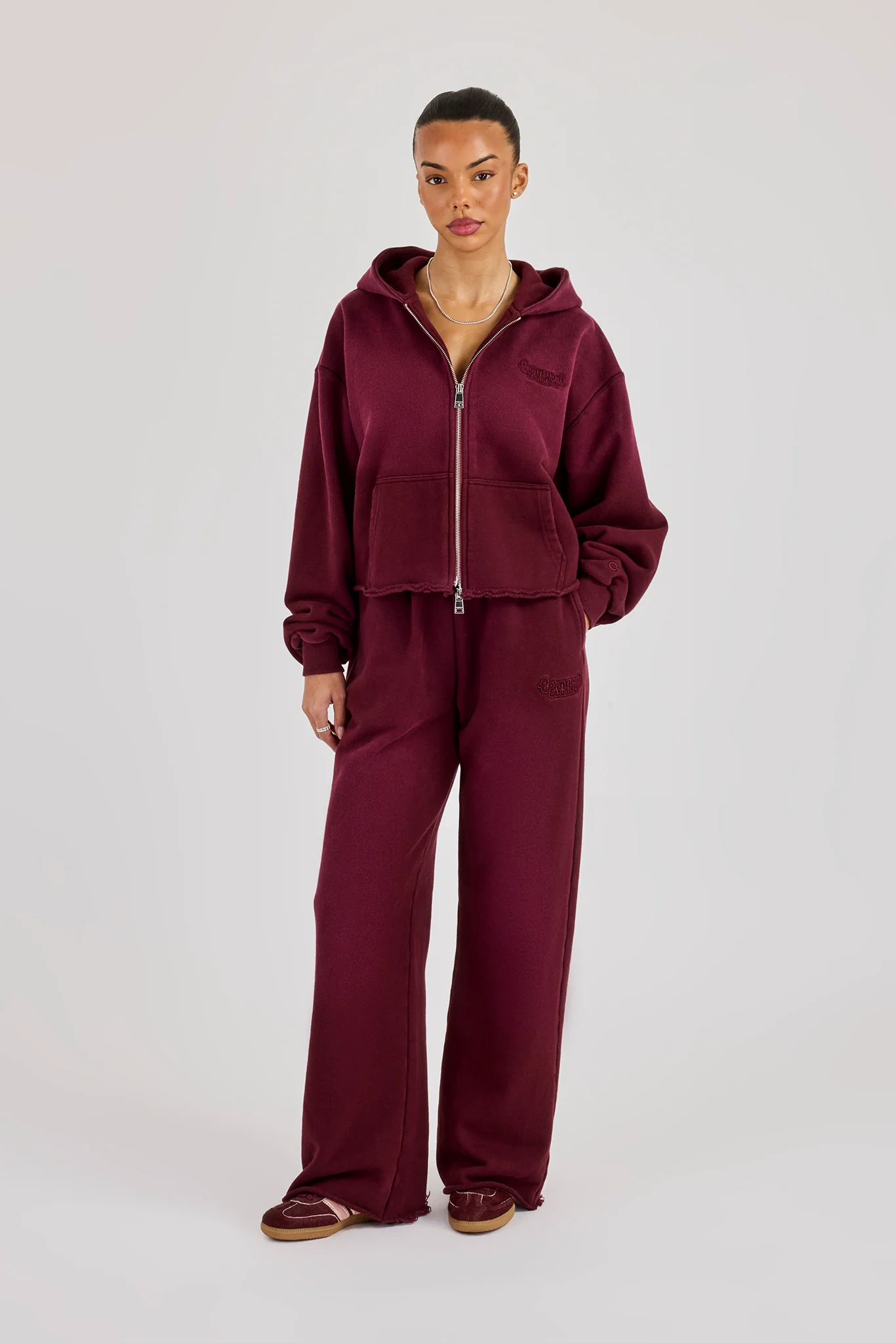 Washed Wide Leg Jogger - Burgundy - Image 4