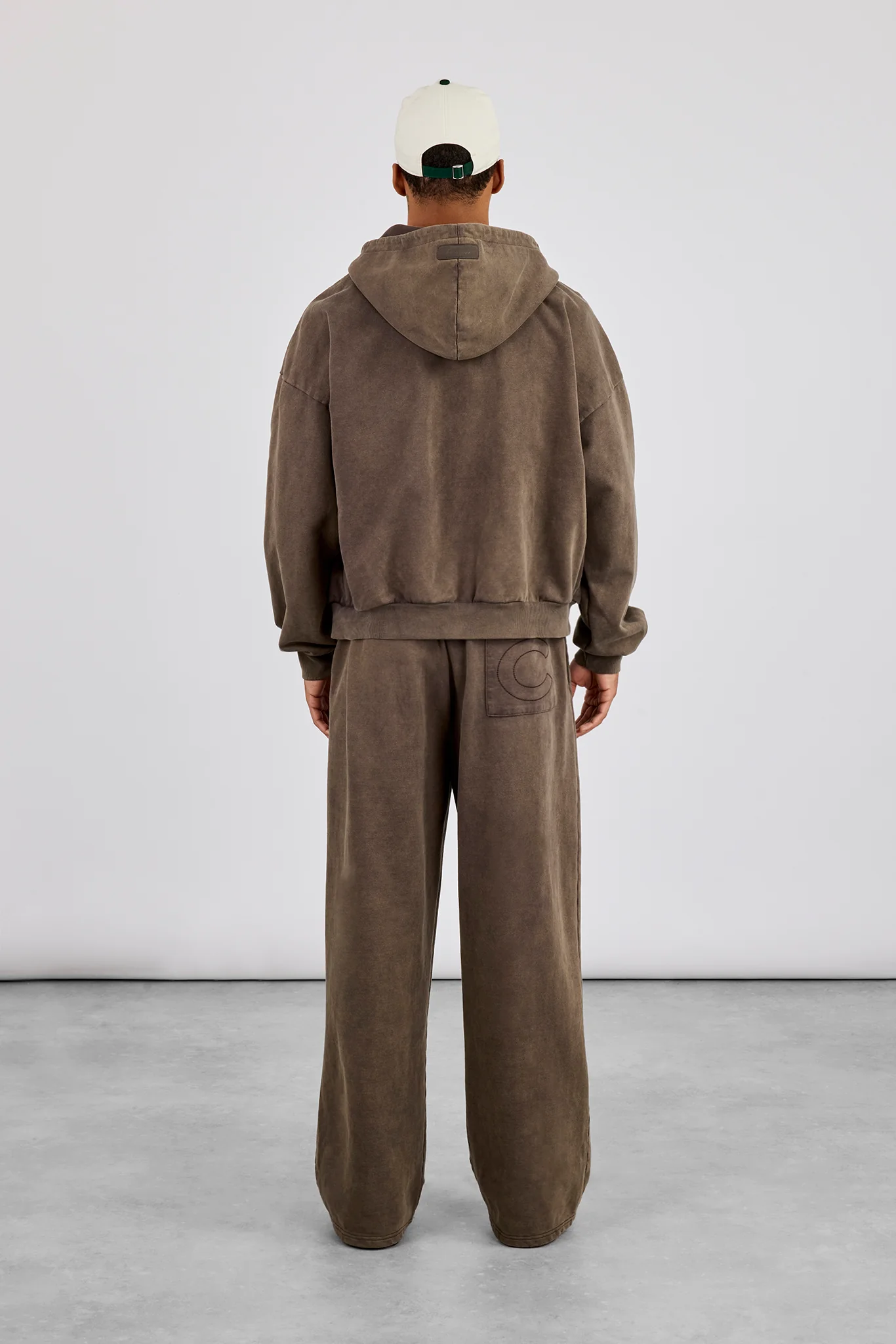Washed Zip Through Hoodie & Baggy Jogger - Brown - Image 4