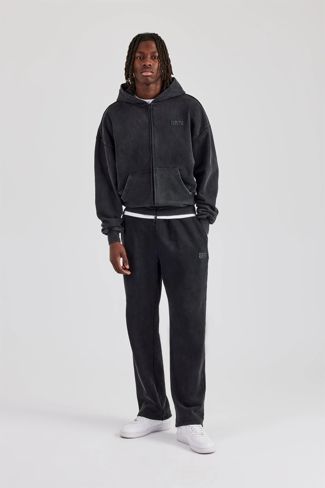 Washed Zip Through Hoodie - Black - Image 4