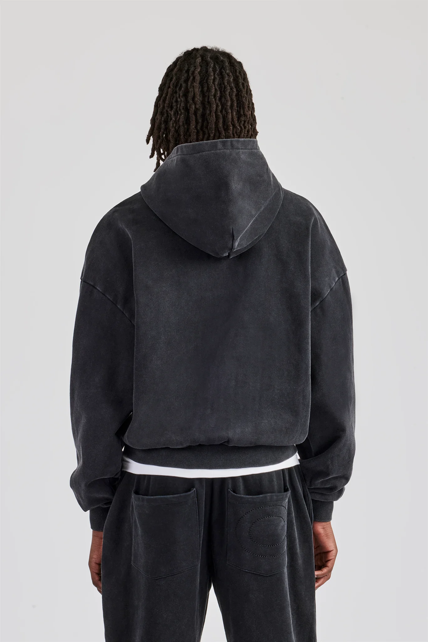 Washed Zip Through Hoodie - Black - Image 7