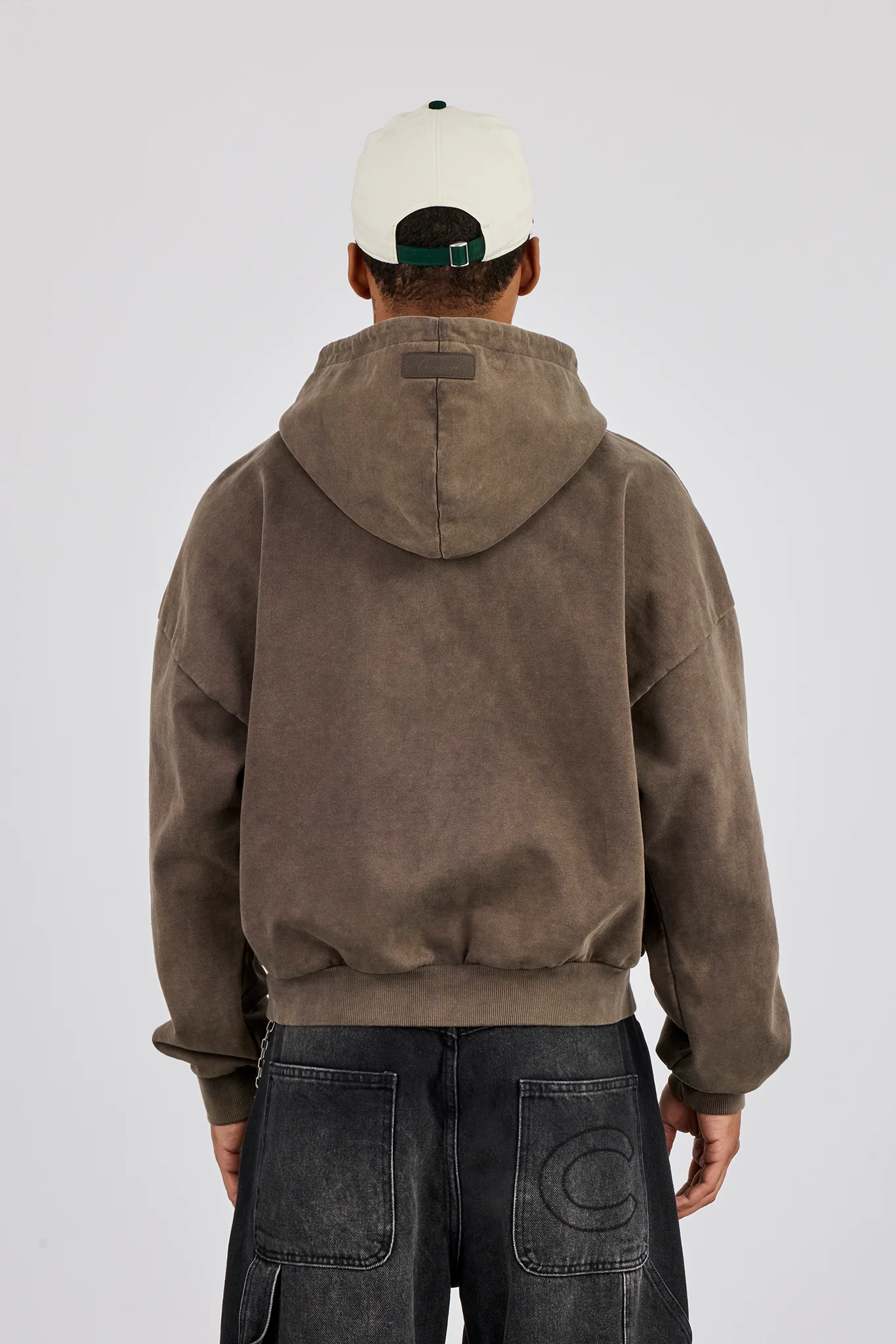 Washed Zip Through Hoodie - Brown - Image 3