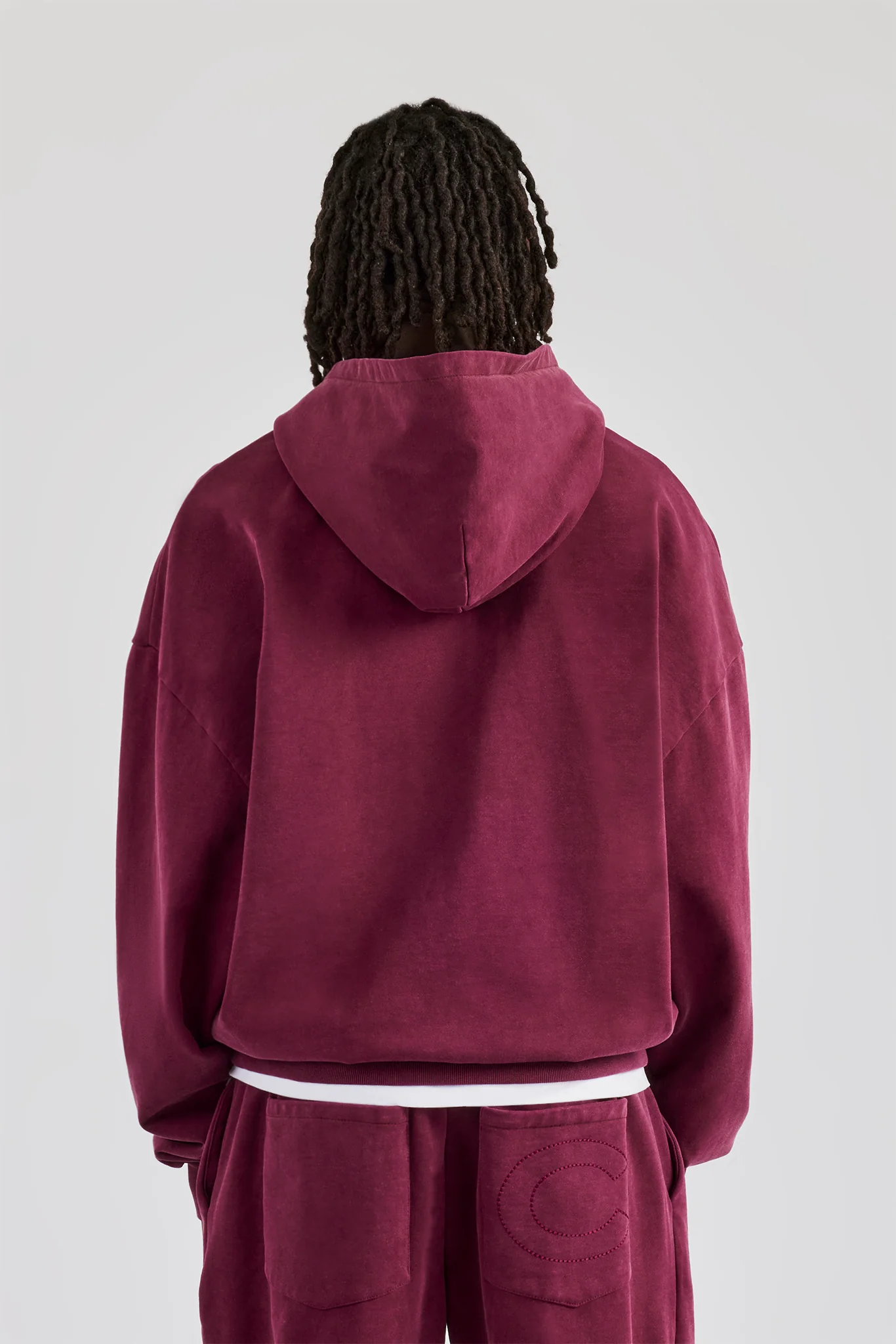 Washed Zip Through Hoodie - Burgundy - Image 3