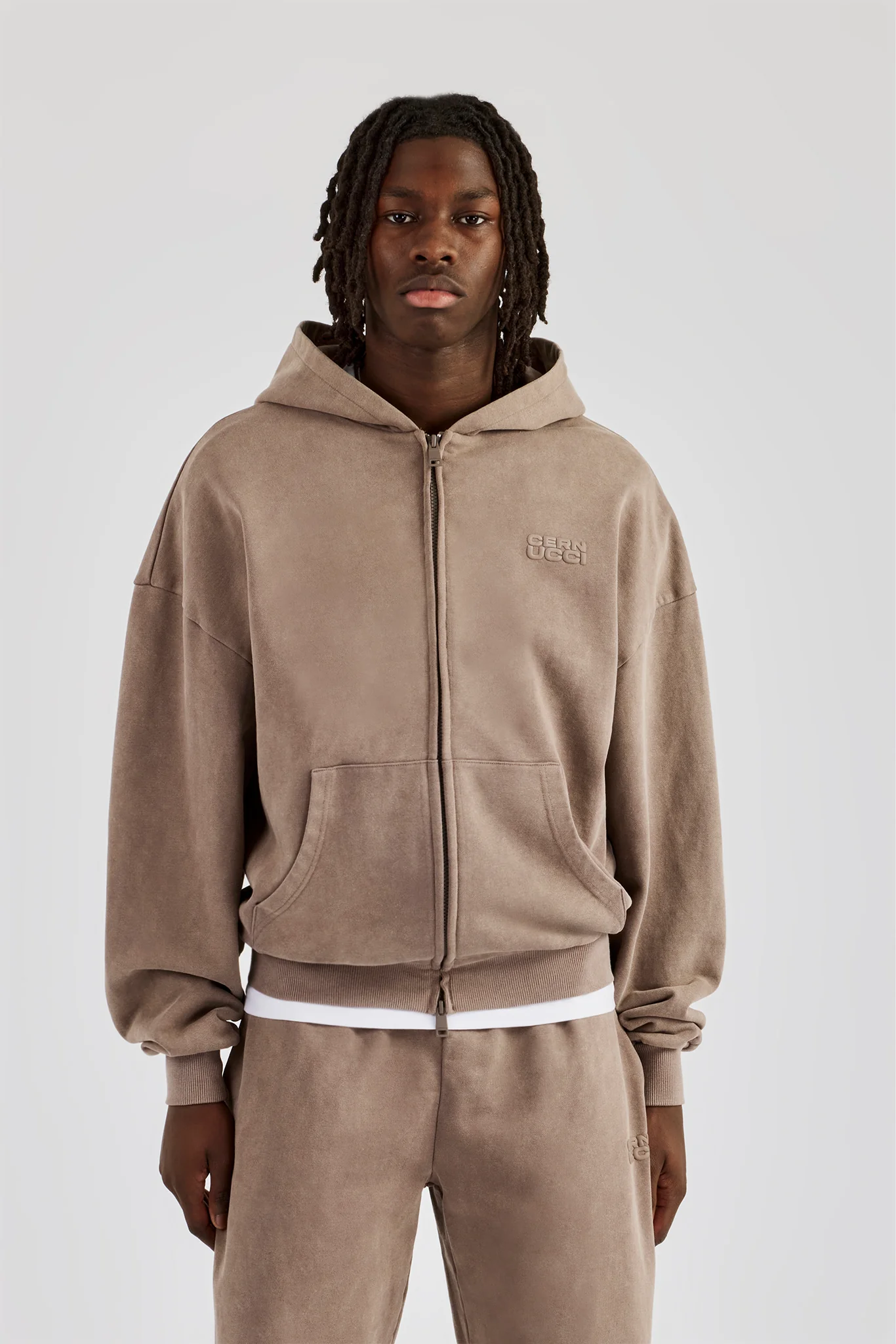 Washed Zip Through Tracksuit - Taupe - Image 2