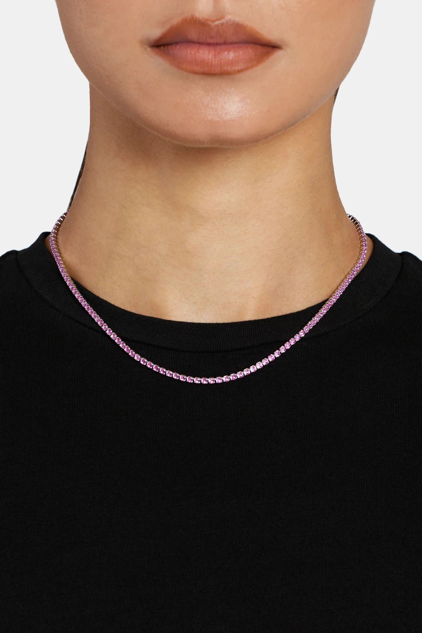 2mm Pink Iced CZ Micro Tennis Chain - Image 2