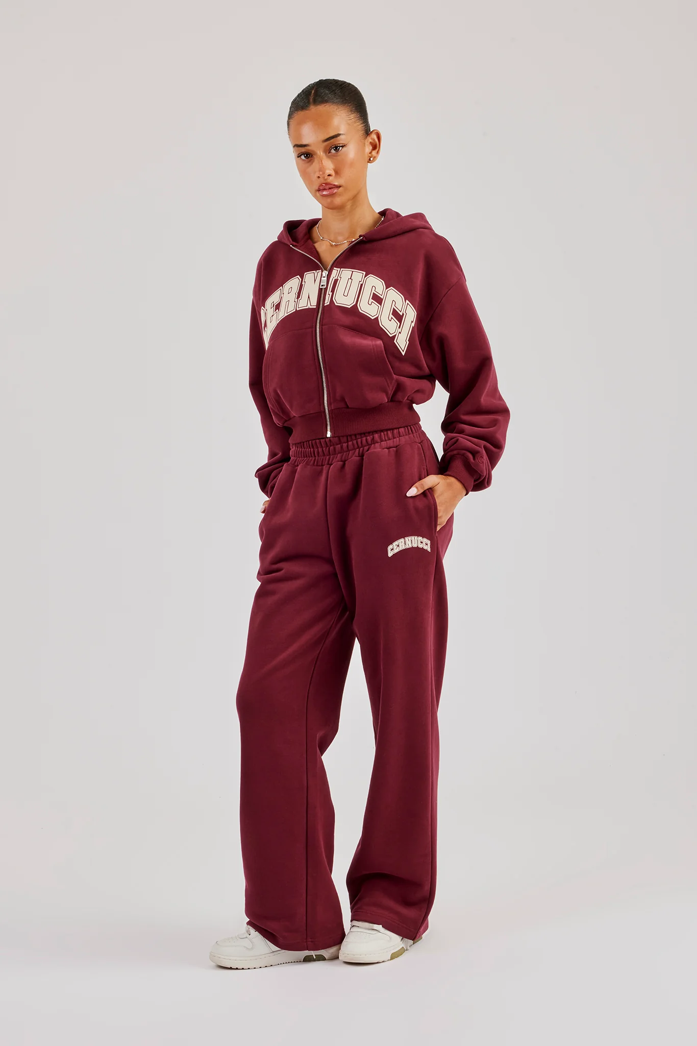 Wide Leg Jogger With Varsity Logo - Berry - Image 2