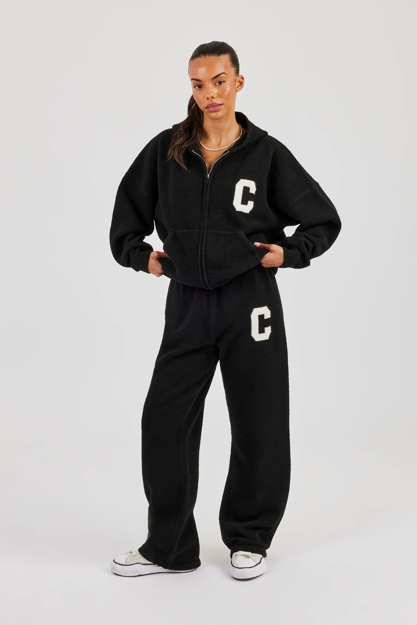 Wide Leg Knitted Jogger - Black - Image 4