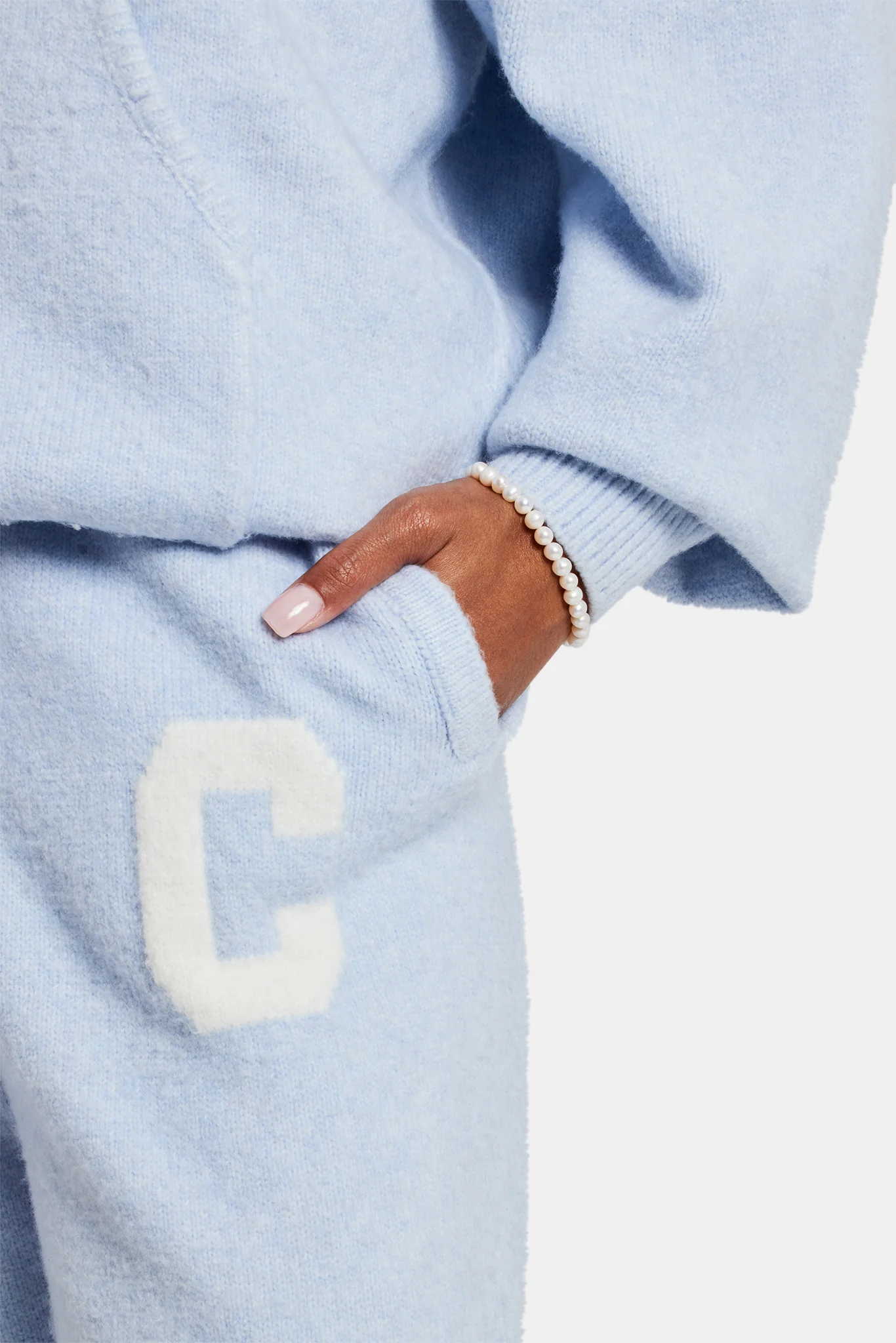 Wide Leg Knitted Jogger - Light Blue - Image 3