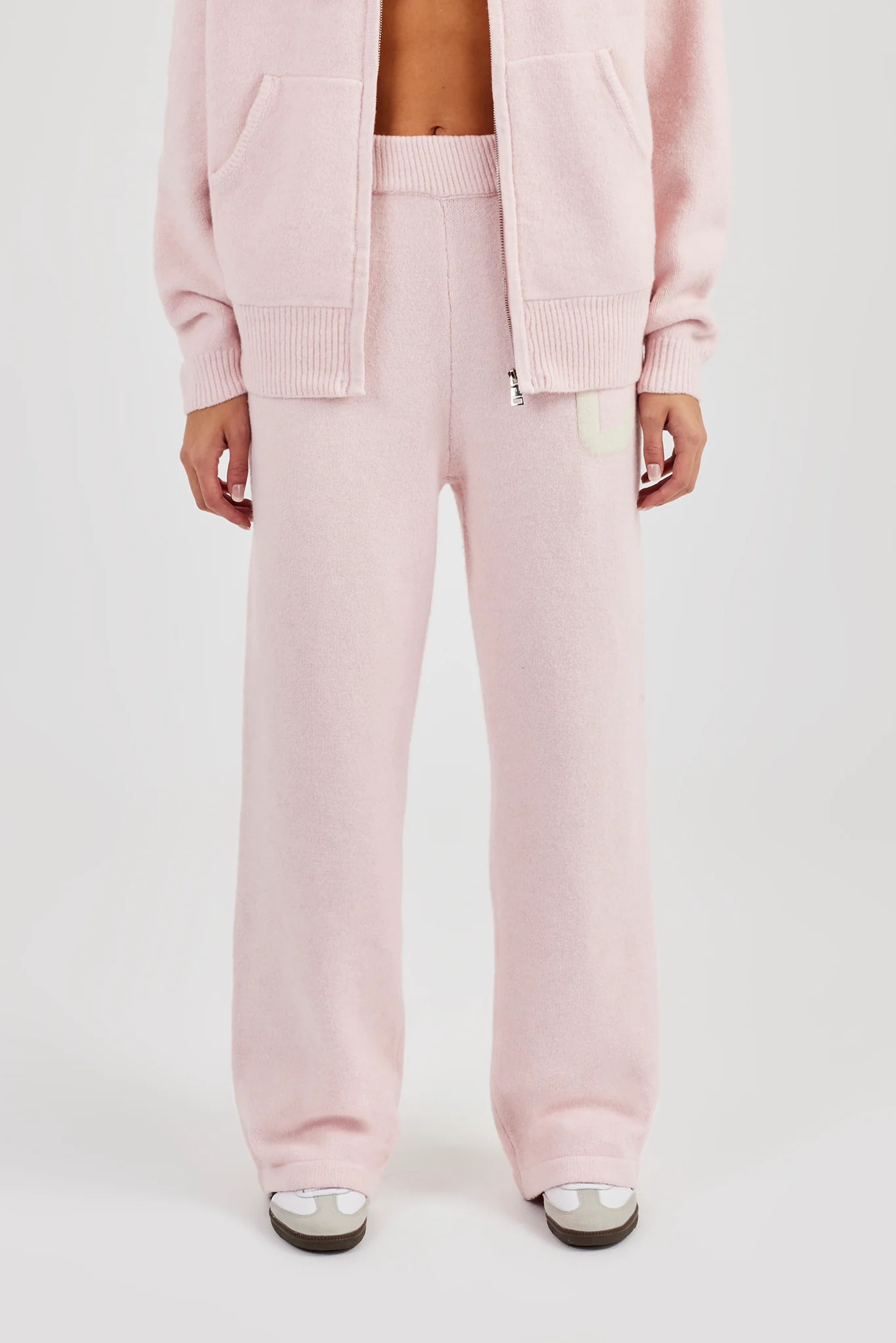 Wide Leg Knitted Jogger - Pink - Image 3