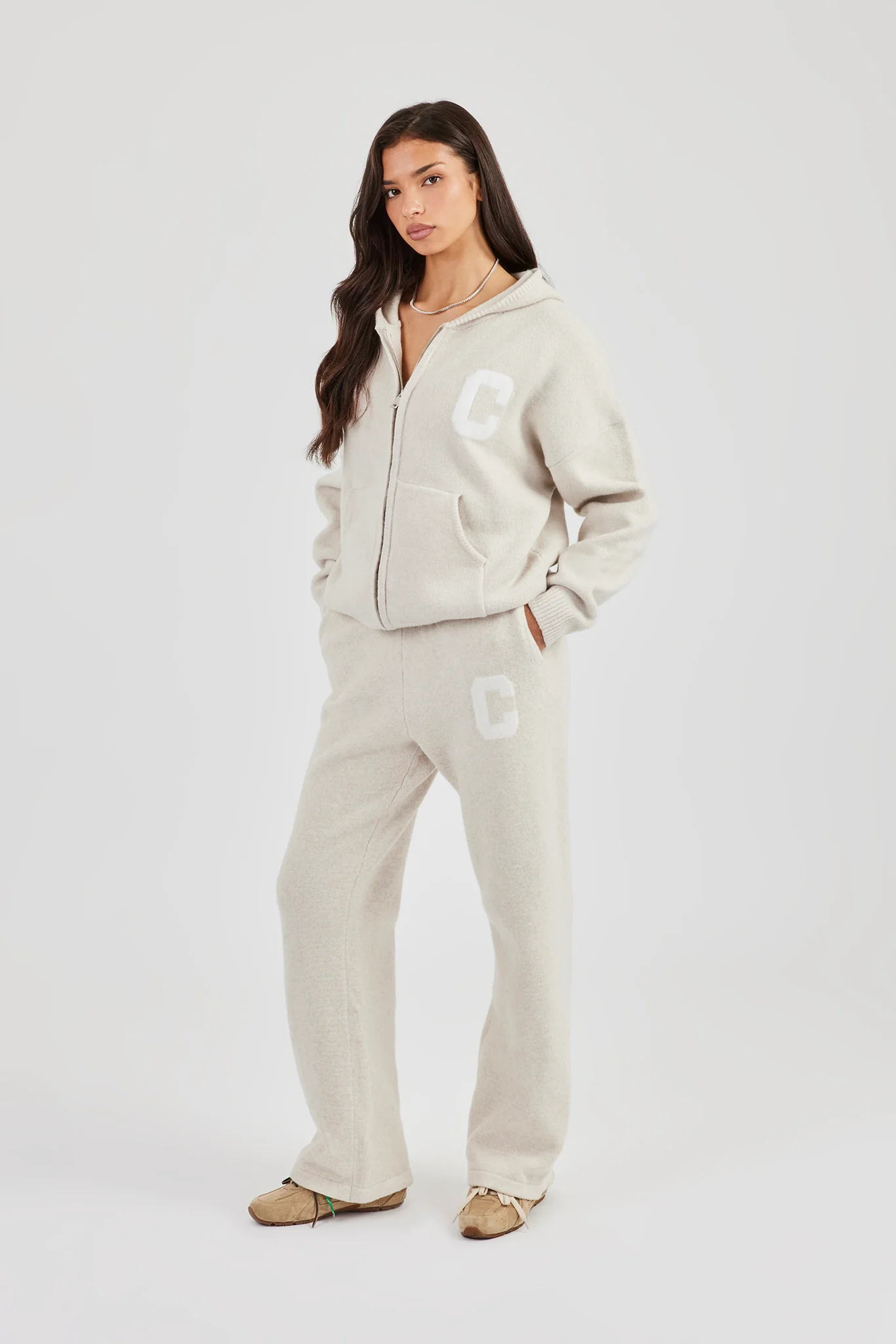 Wide Leg Knitted Jogger - Oatmeal - Image 5