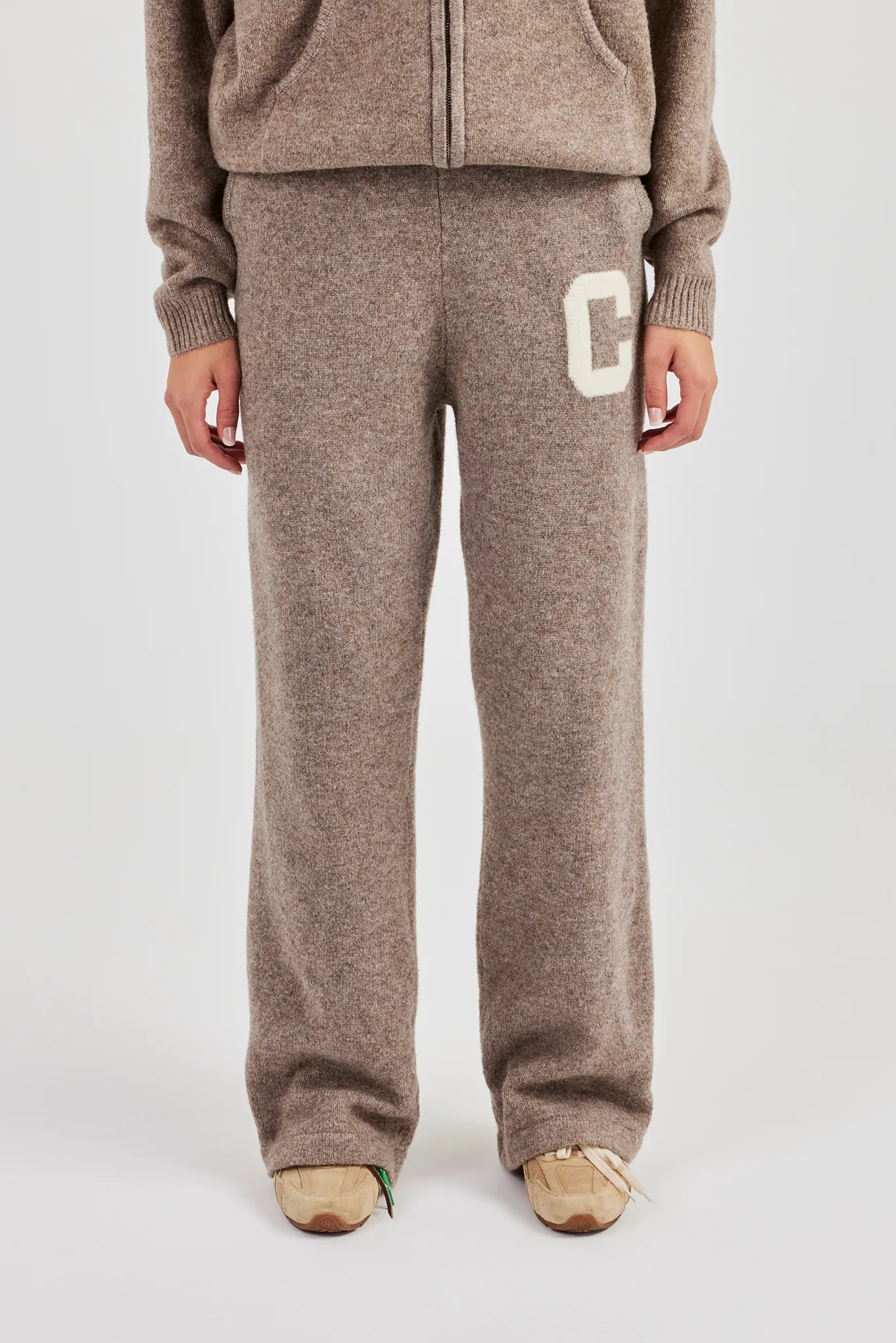 Wide Leg Knitted Jogger - Taupe - Image 2