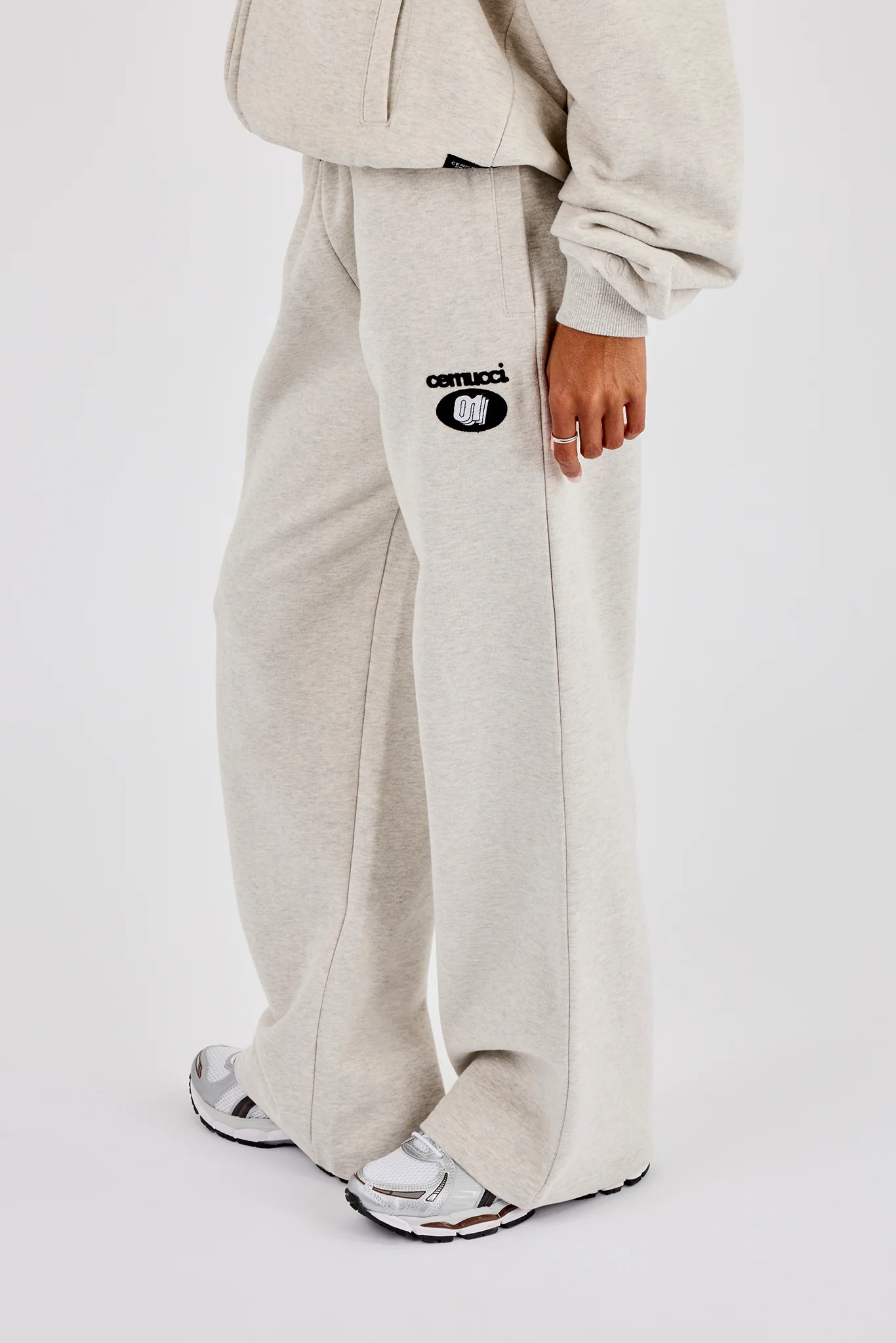 Wide Leg Moto Embroidered Jogger - Ash Grey - Image 3