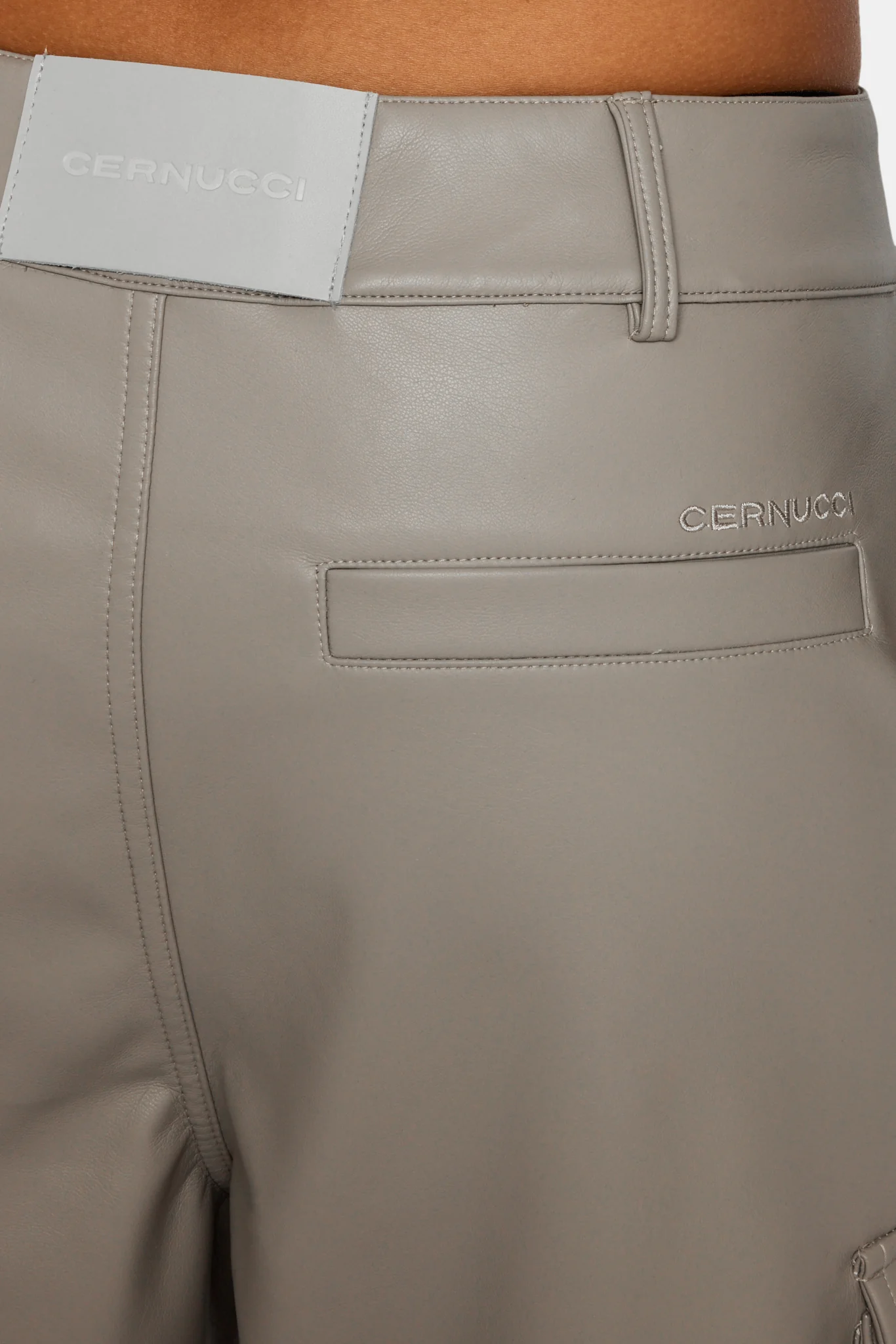 Wide Leg Faux Leather Cargo Trouser - Beige - Image 3