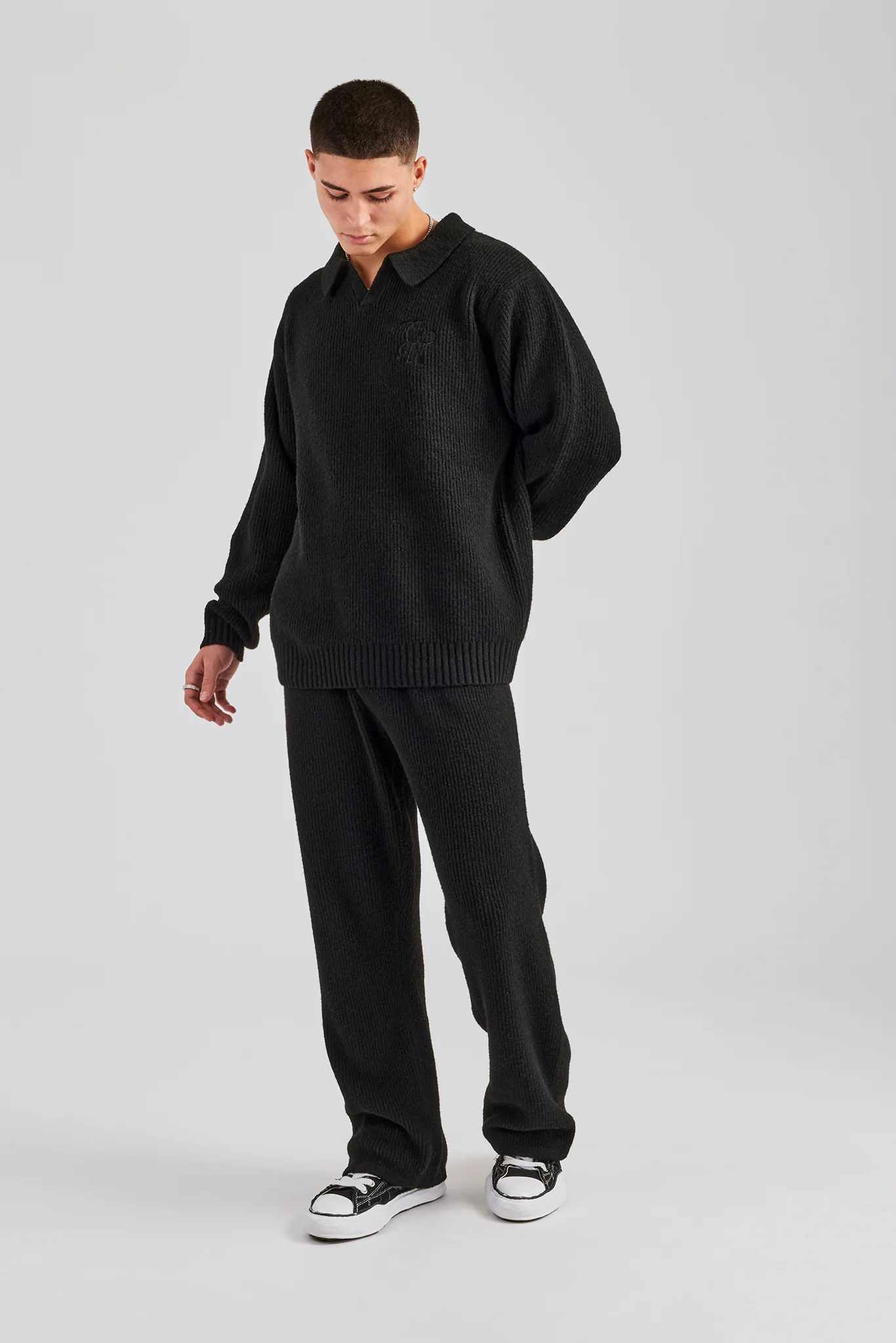 Straight Leg Split Hem Knit Jogger - Black - Image 2