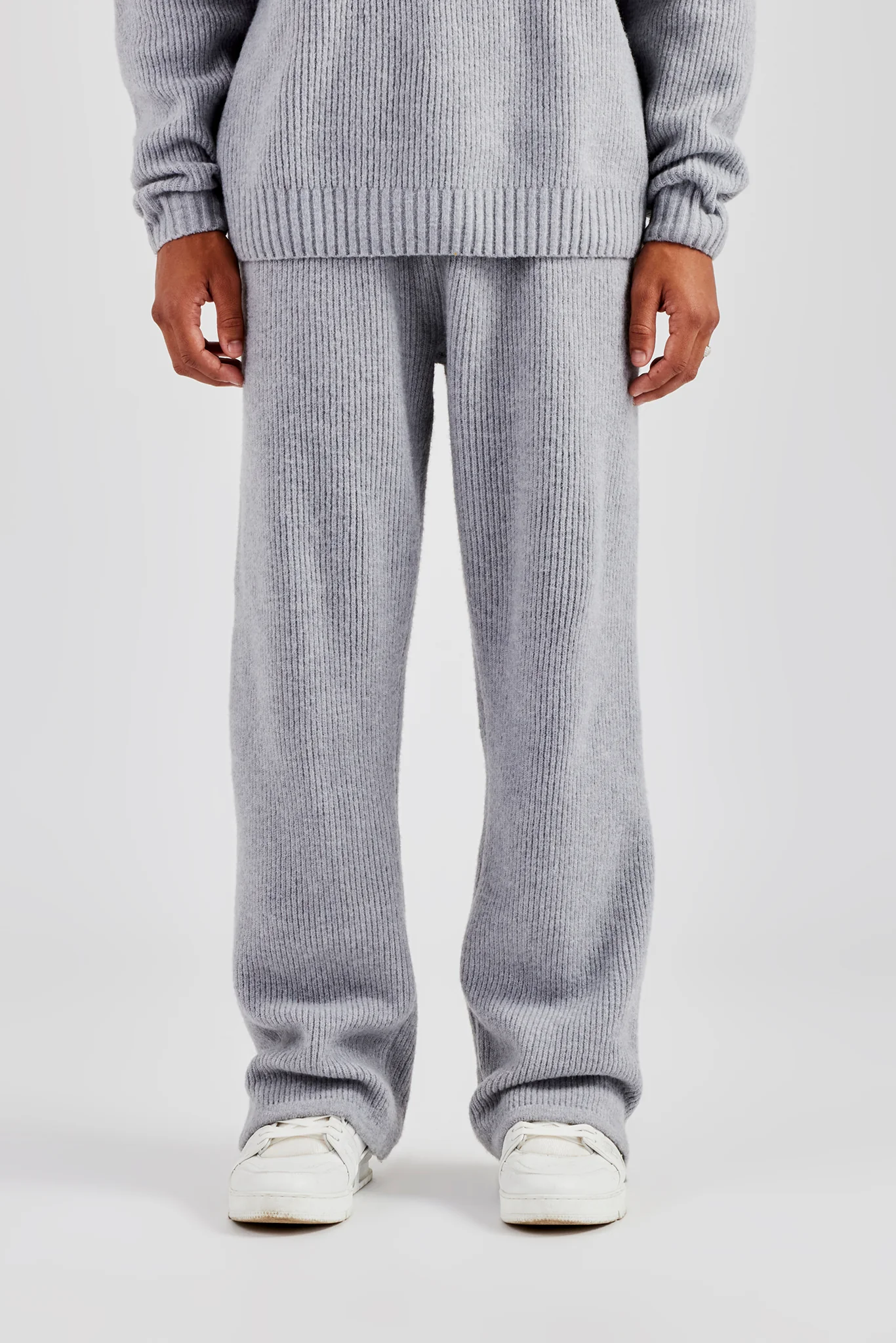 Straight Leg Split Hem Knit Jogger - Grey - Image 3