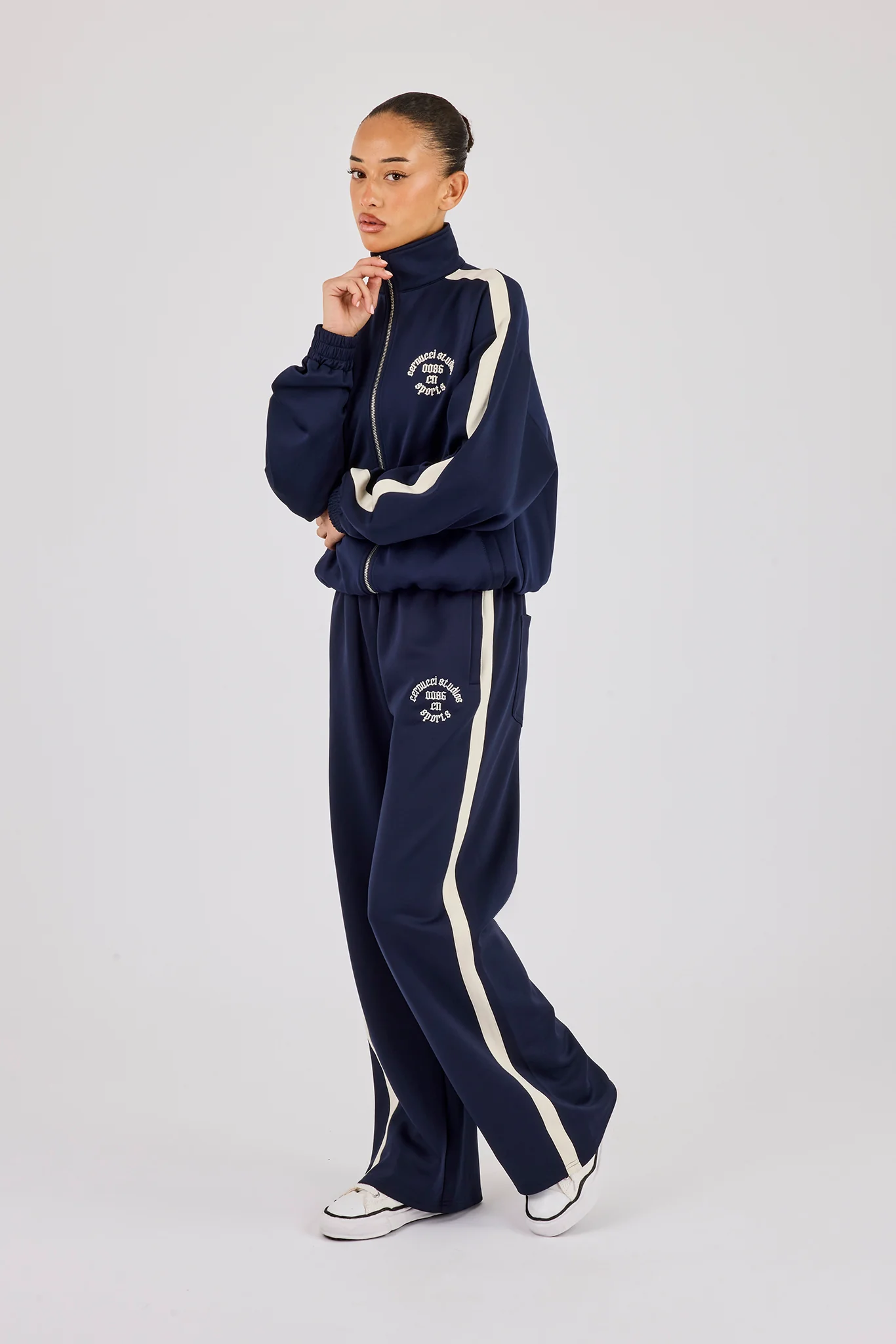 Wide Leg Varsity Panel Trouser - Navy - Image 4