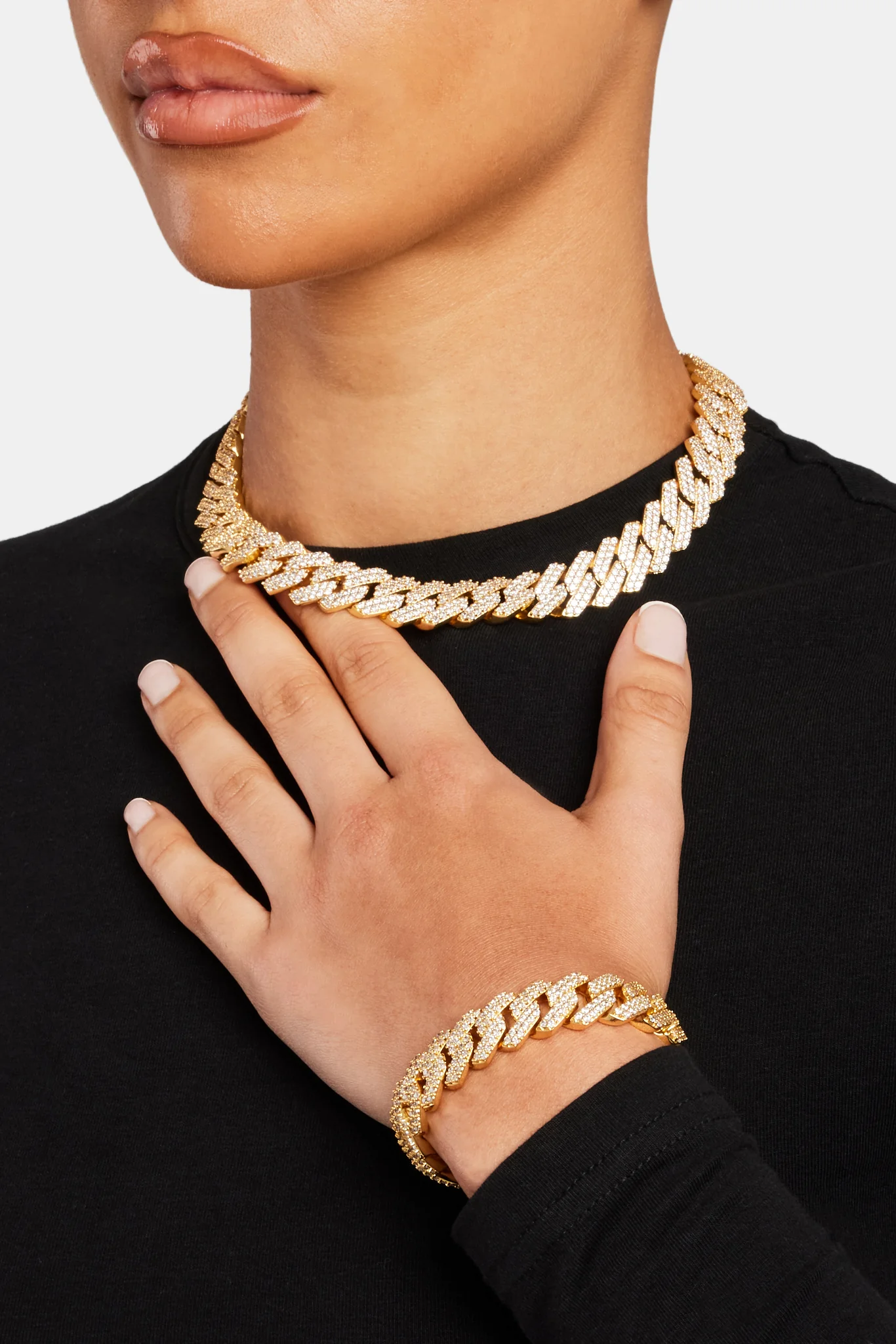 Womens 14mm Iced Prong Link Bracelet - Image 3