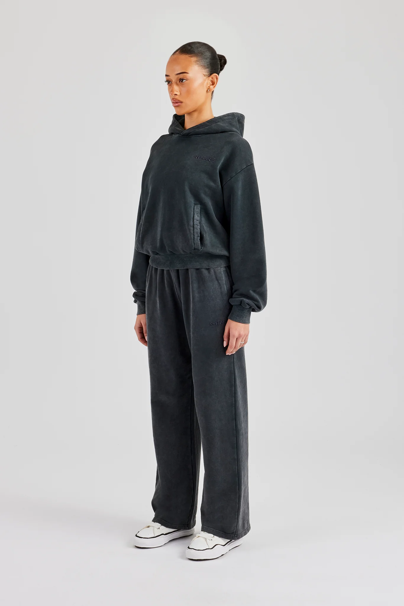 Womens Acid Wash Boxy Tracksuit - Charcoal - Image 3