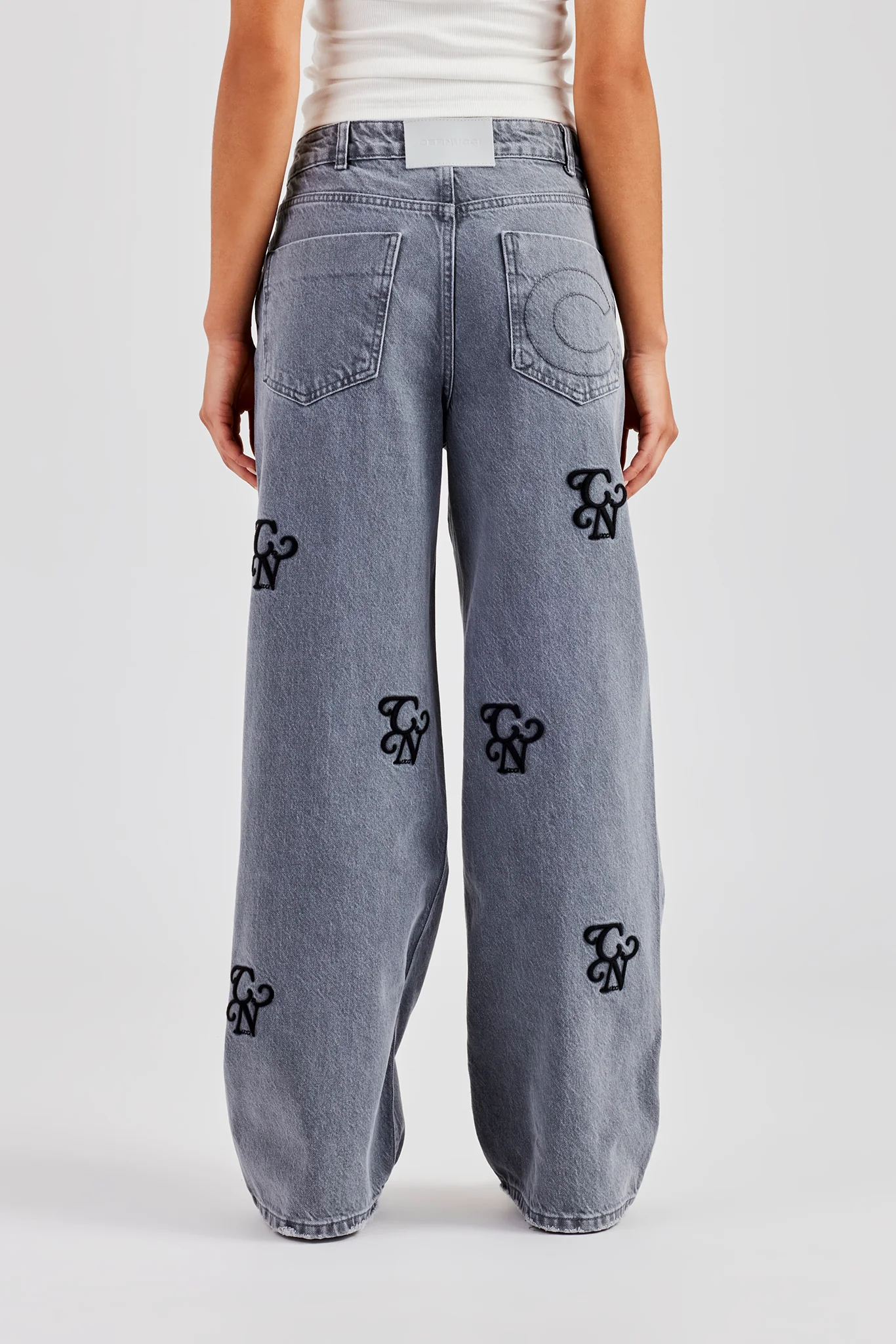Womens Baggy Fit Branded Denim Jean - Washed Grey - Image 4