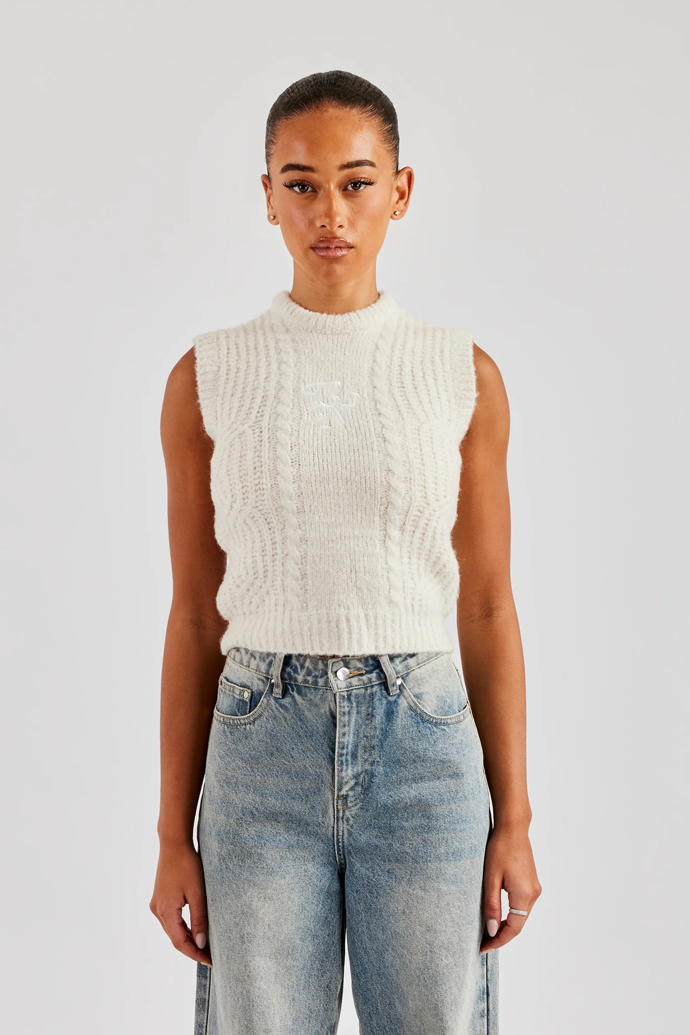 Womens Cable Knit Vest - Off White - Image 2