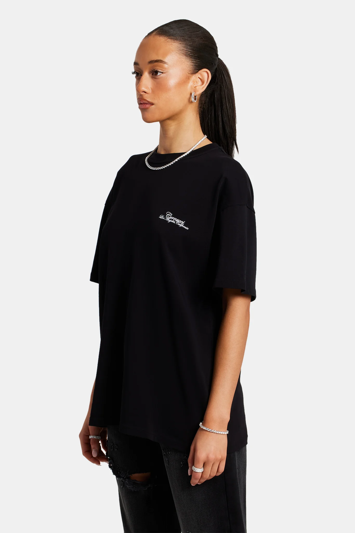 Womens California Text Oversized T-Shirt - Black - Image 3