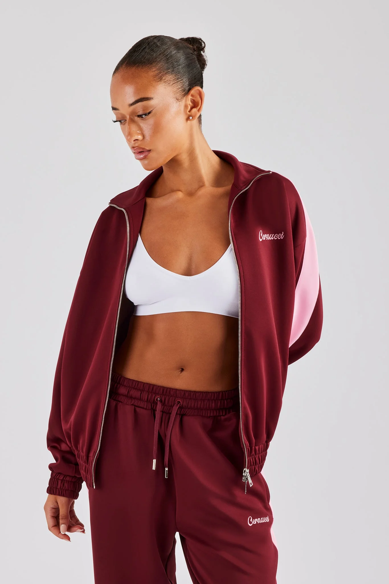 Womens Contrast Panel Track Jacket - Burgundy - Image 2