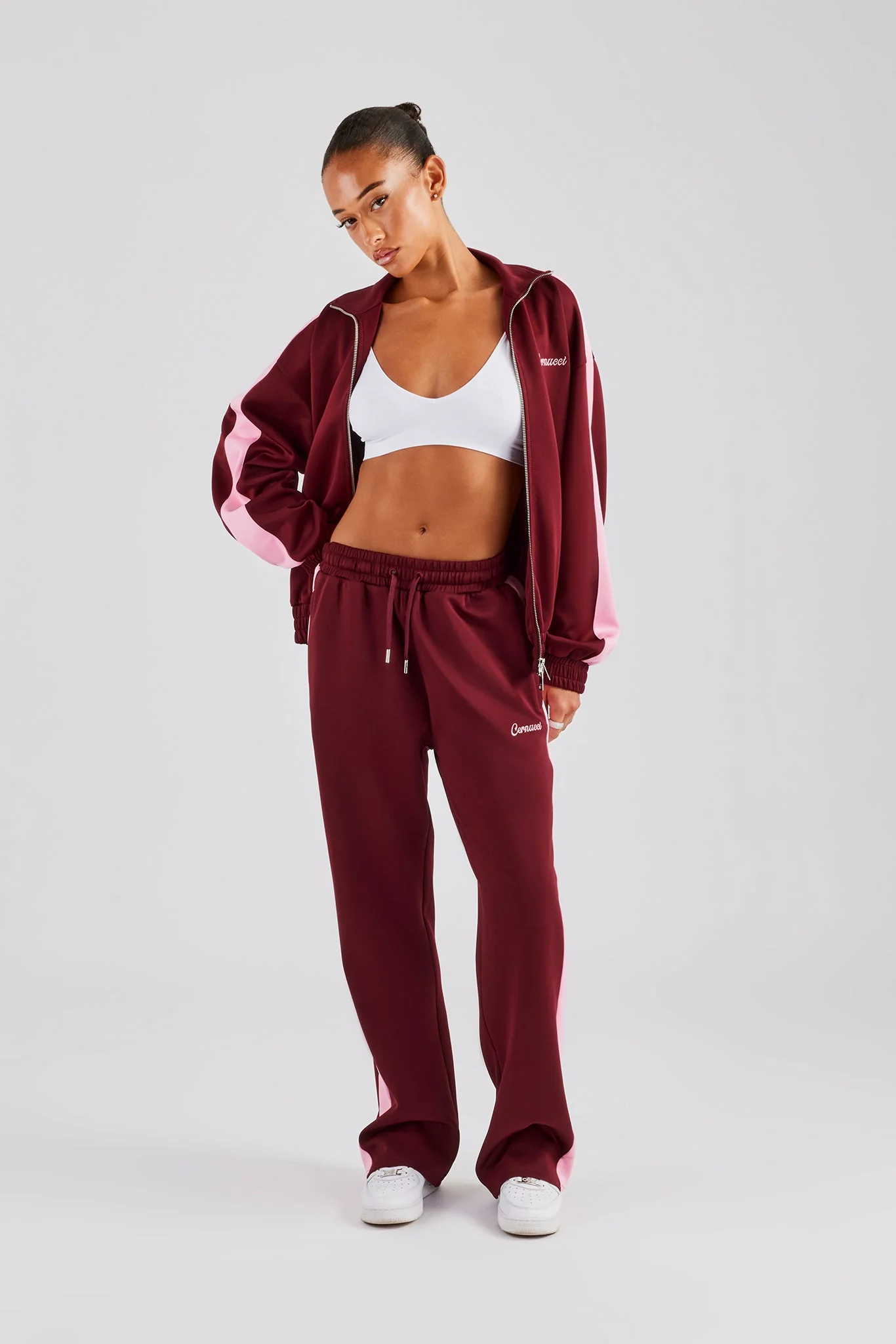 Womens Contrast Panel Track Jacket - Burgundy - Image 4