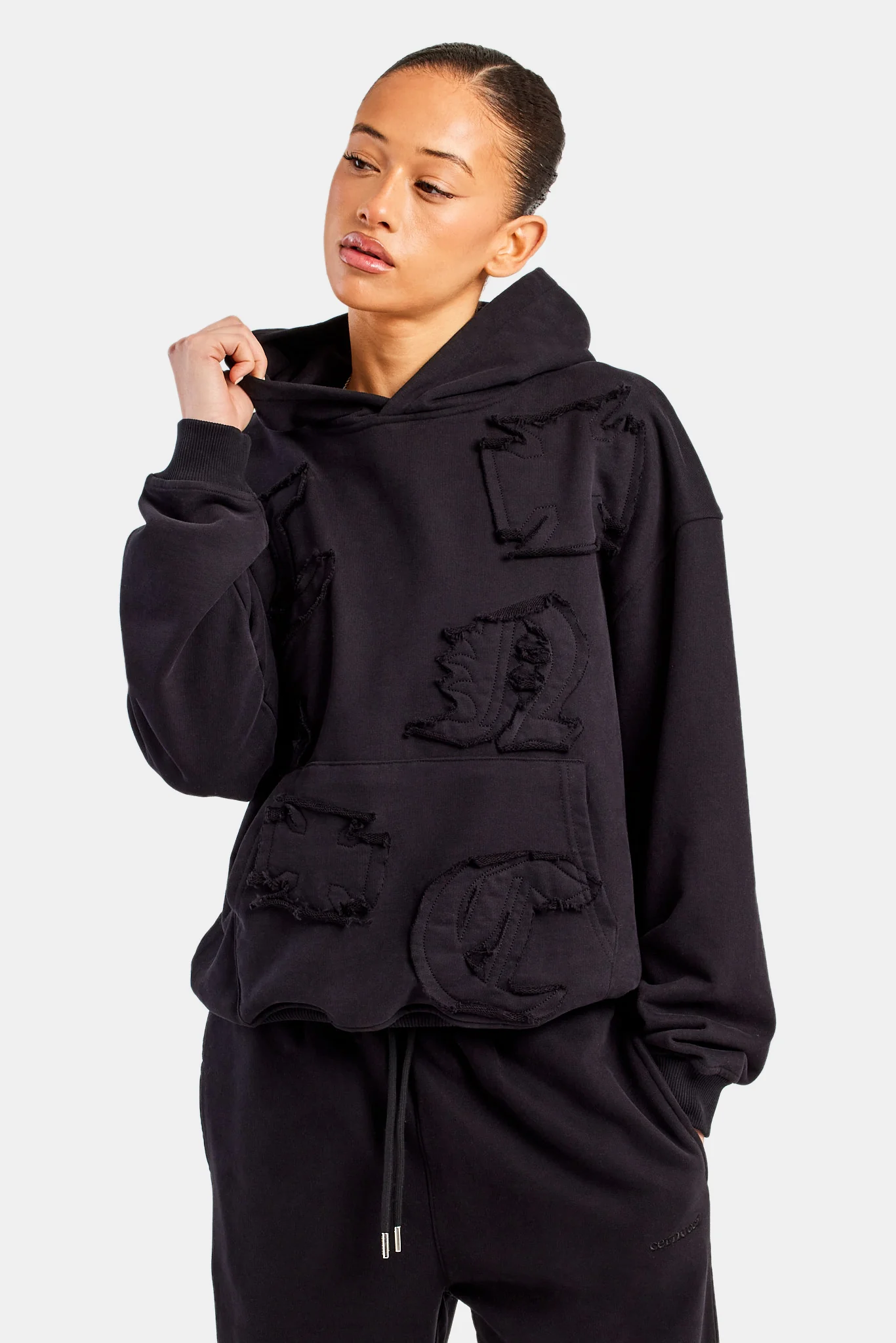 Womens Distressed Applique Tracksuit - Black - Image 2