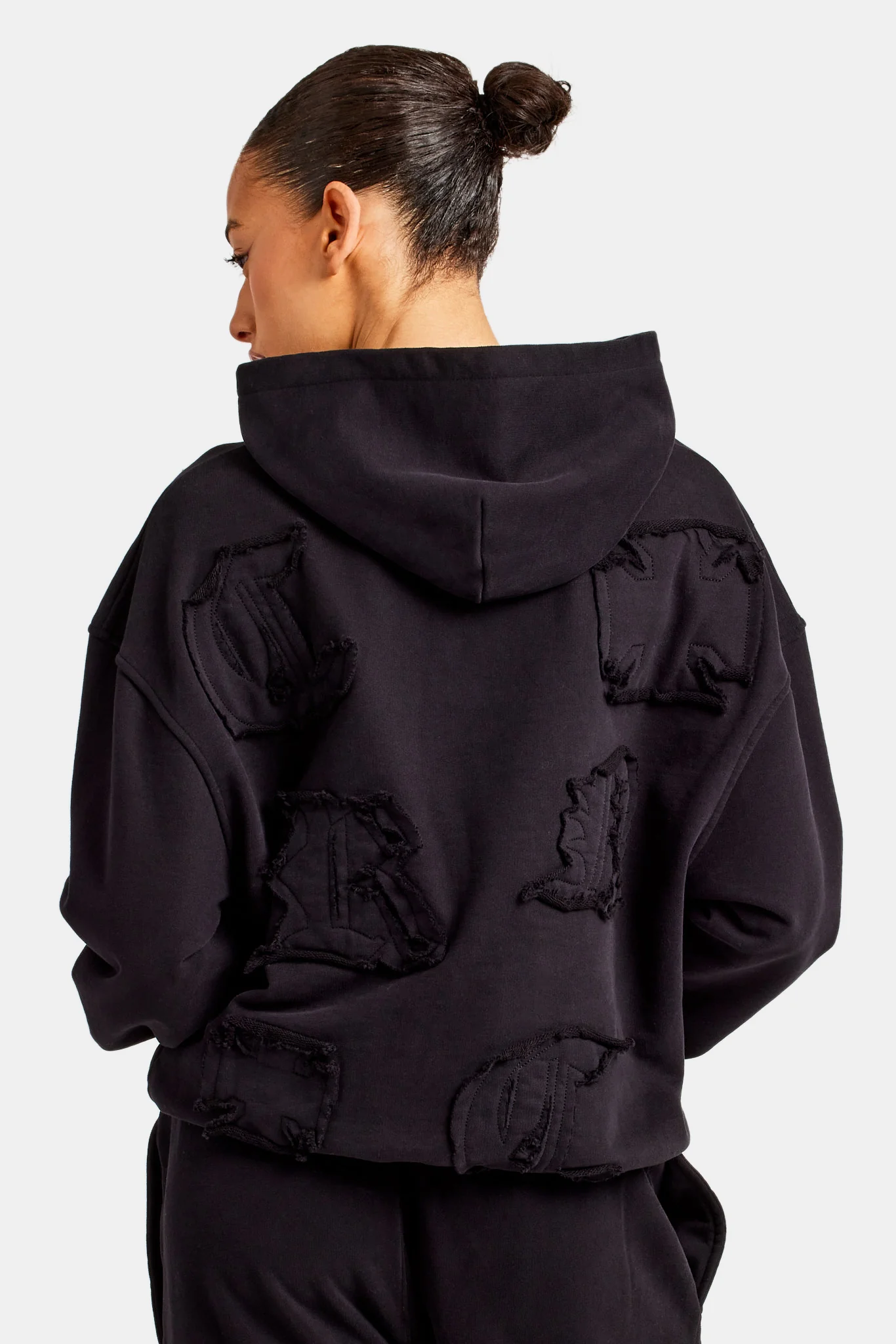 Womens Distressed Applique Tracksuit - Black - Image 4