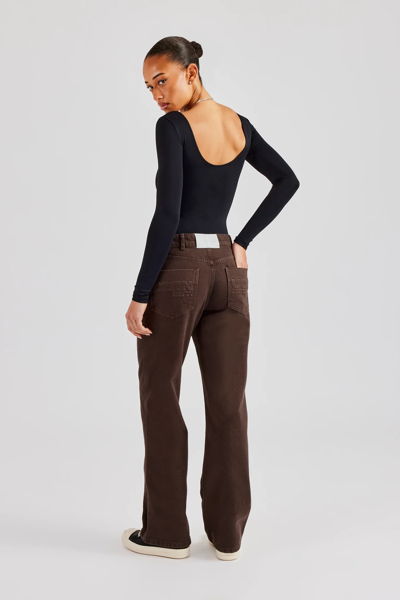 Womens Embossed Pocket Detail Jean - Dark Chocolate - Image 4