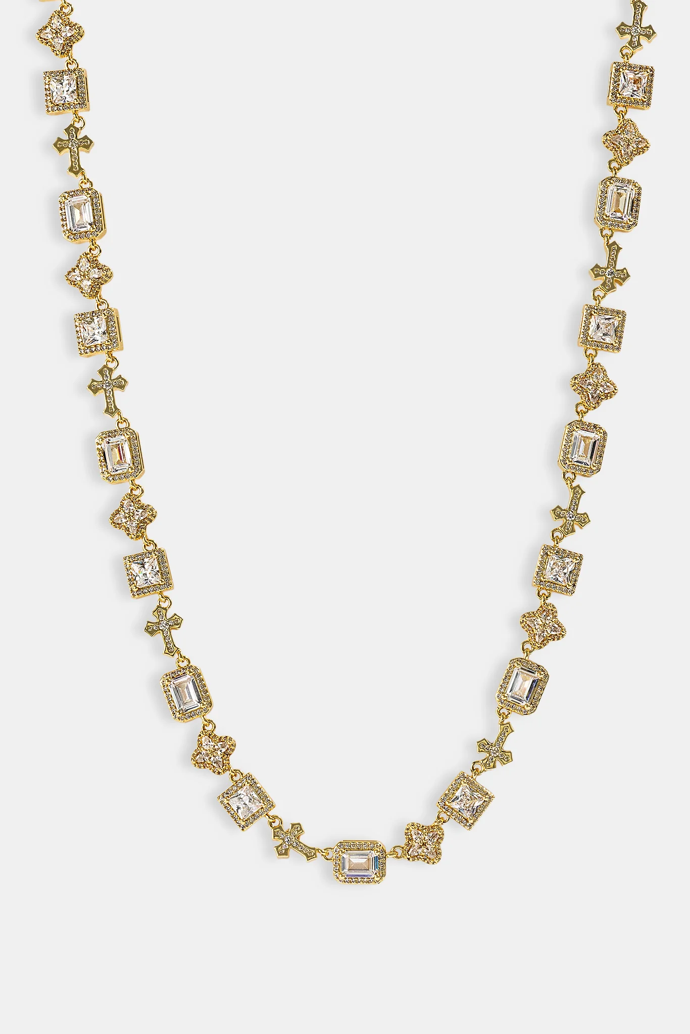 Womens Iced Drop Cross & Motif Multi Gemstone Chain - 6mm - Gold - Image 2
