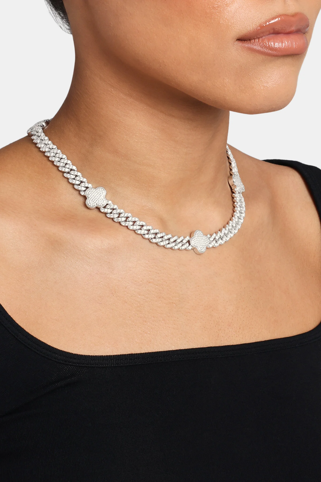 Womens Iced Motif Cuban Chain - White - 8mm - Image 4