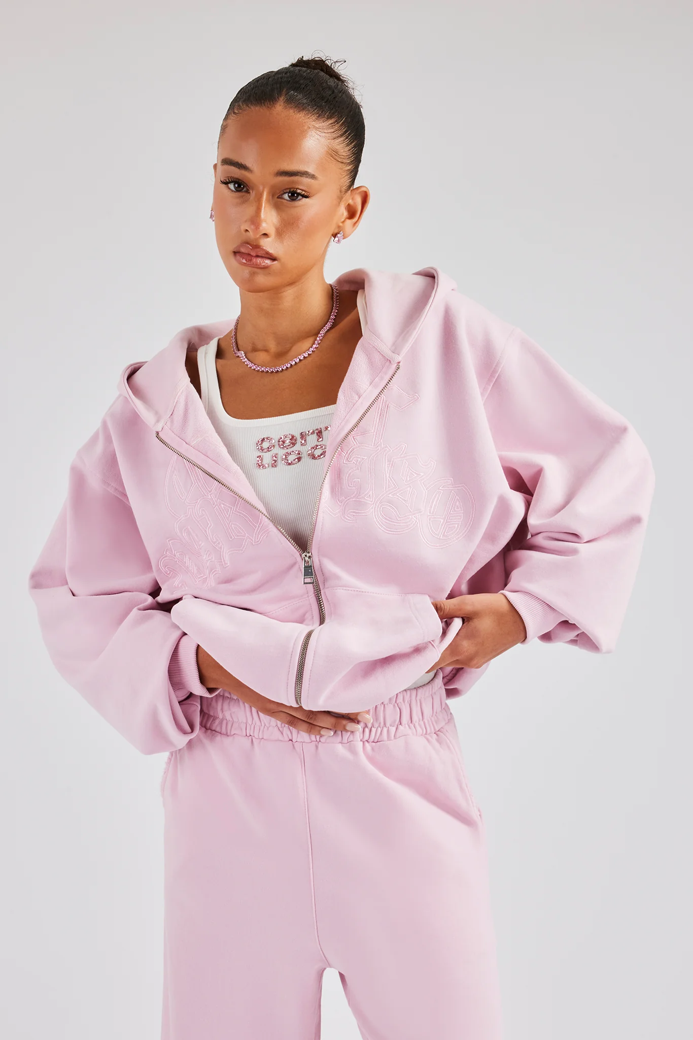 Womens Paraiso Embroidered Zip Hoodie - Pink - Image 4