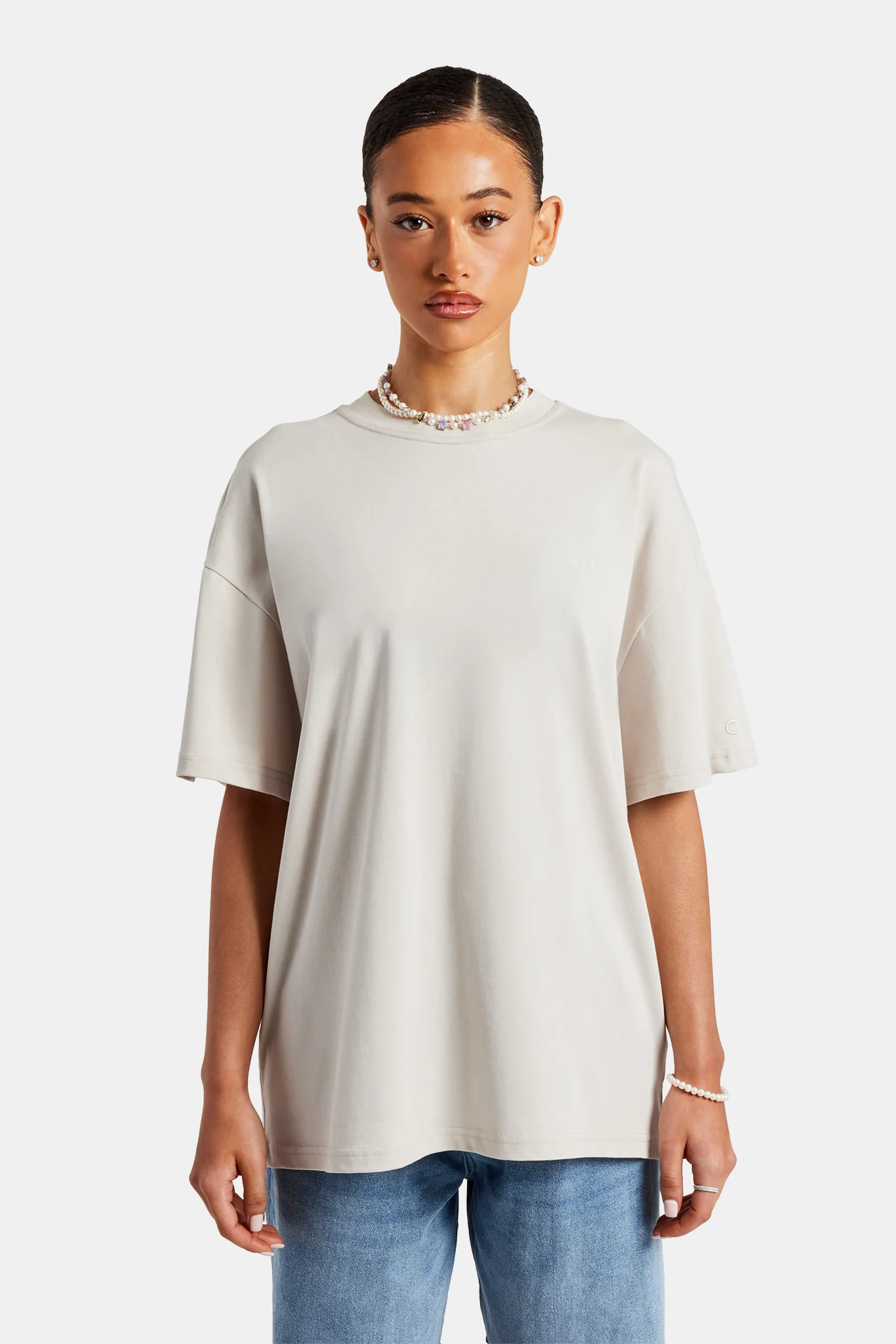 Womens Parasio Hills Text Oversized T-Shirt - Stone - Image 2