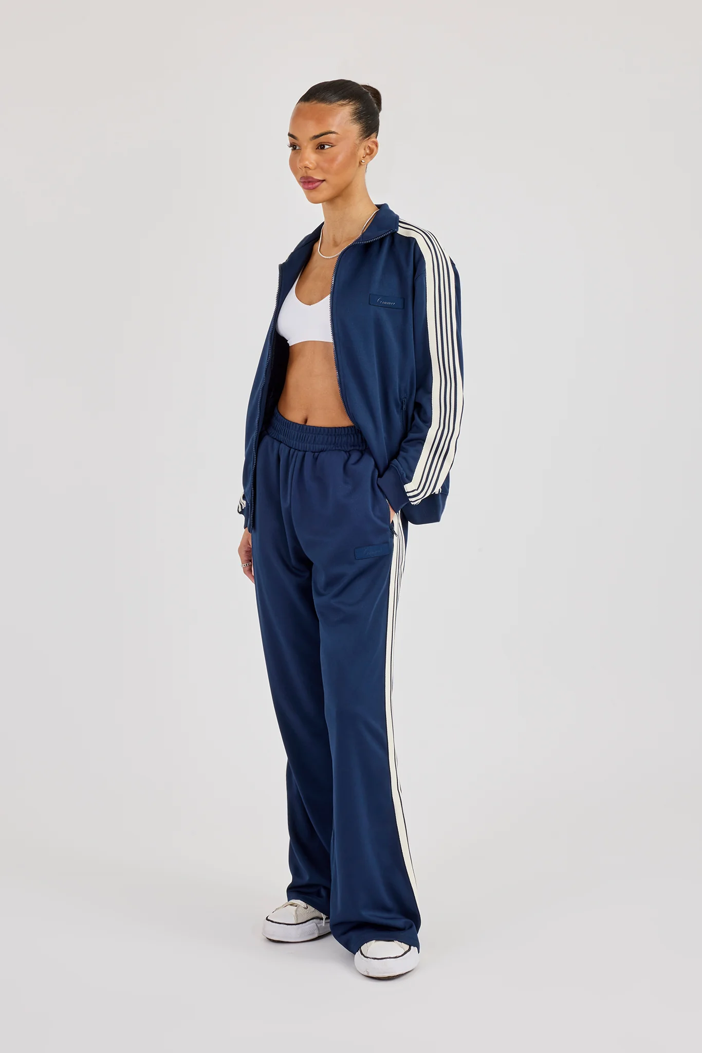 Womens Poly Smooth Taping Track Pant - Navy Blue - Image 4