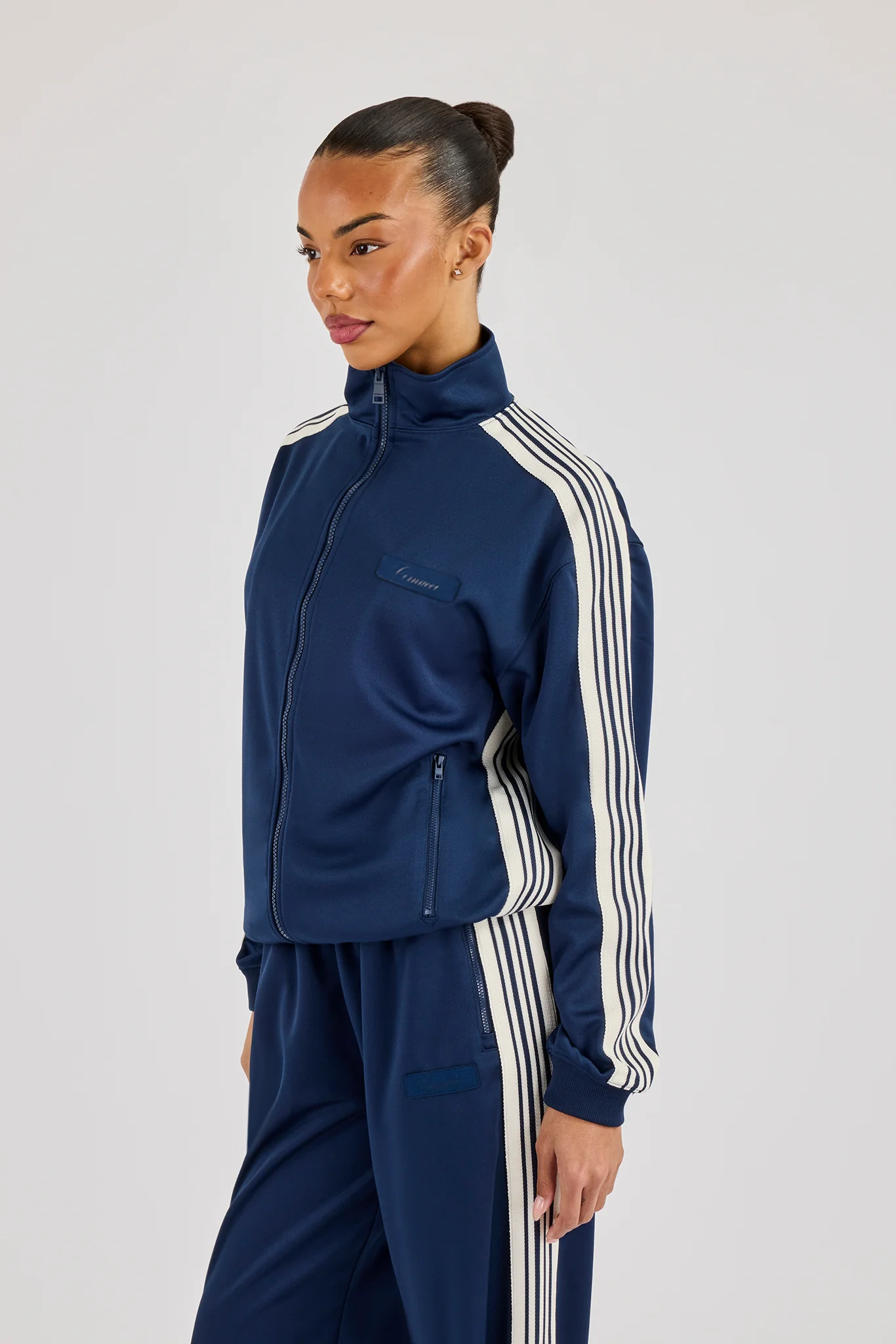 Womens Poly Smooth Taping Track Top - Navy Blue - Image 2